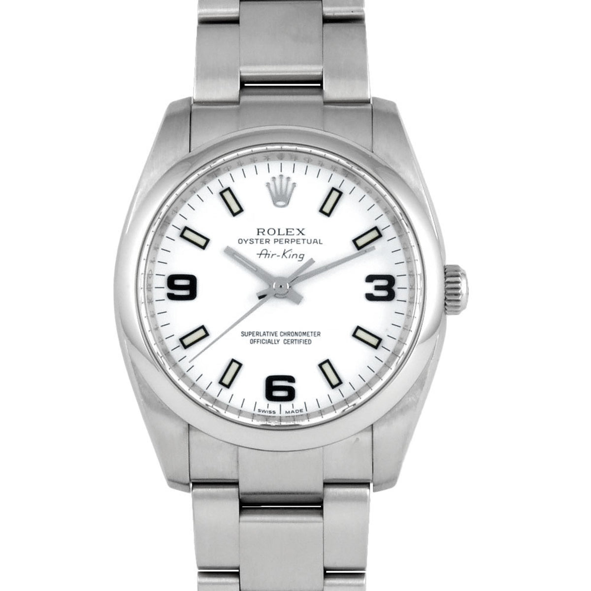 Montre automatique Rolex d'occasion série ROLEX 114200 M (fabriquée vers 2007), cadran blanc, acier inoxydable, pour homme 