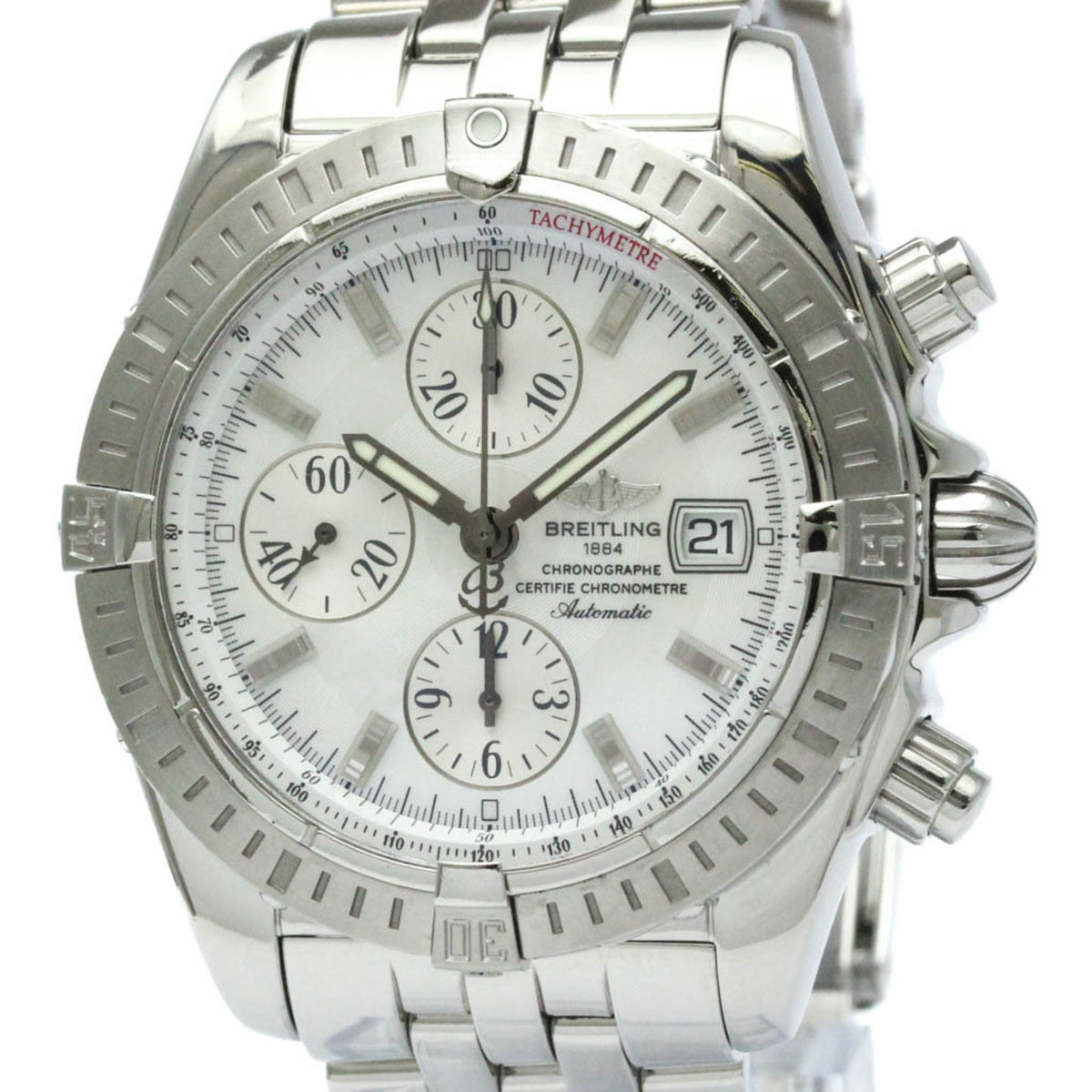 Pre-Owned Polished BREITLING Chronomat Evolution MOP Steel Automatic Watch A13356 BF571641