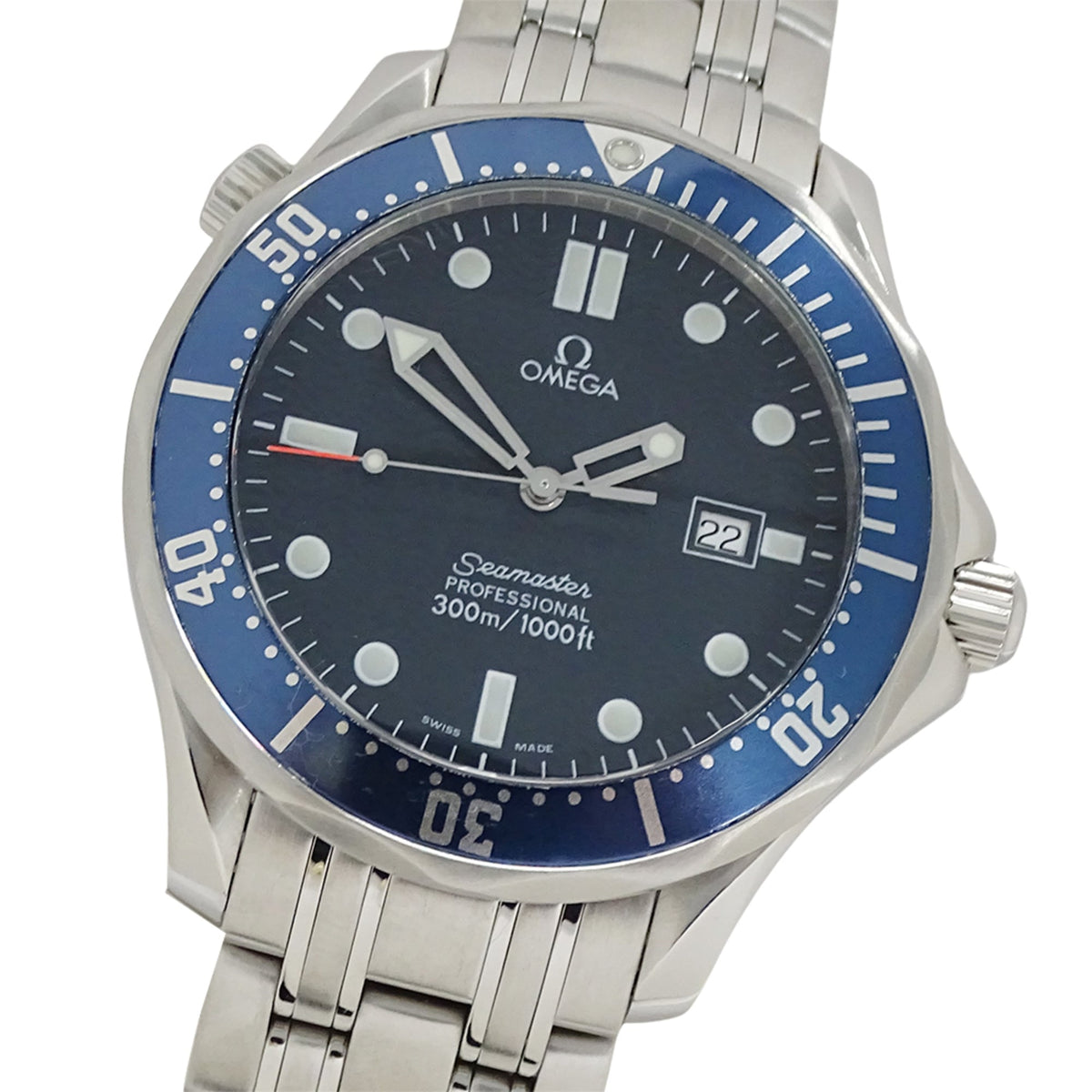 Pre-Owned Omega Seamaster 2541.80 Men's Watch, Brand Name, 300m Water Resistant, Professional, Date, Quartz Movement, Stainless Steel (SS), Silver/Blue, Polished.