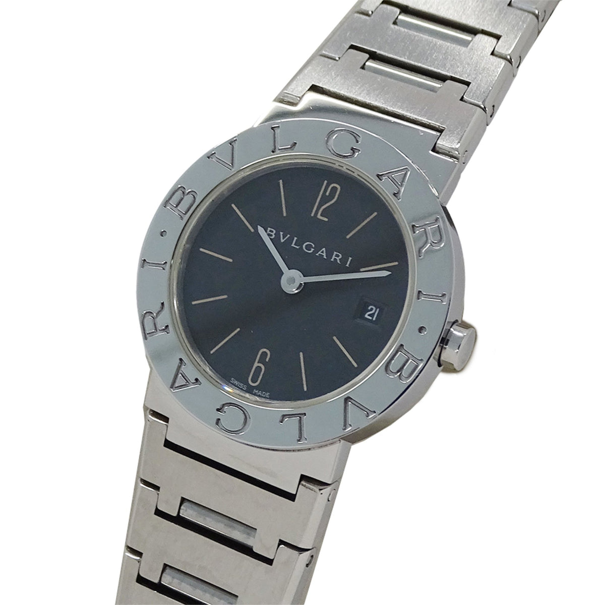 Pre-Owned BVLGARI Women's Watch, Date Quartz QZ Stainless Steel SS BB26SS Silver Black Polished