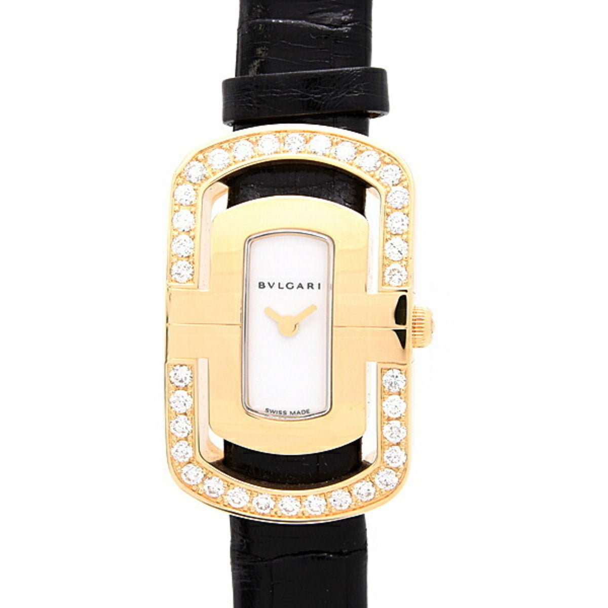 Pre-Owned Bvlgari Women's Watch Parentesi Diamond Bezel Battery Operated White Dial Yellow Gold 750YG BVLGARI PA35G