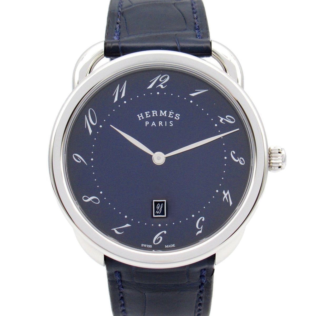 Pre-Owned Hermes HERMES Arceau Wristwatch Stainless Steel Leather Men's Blue AR7Q.810
