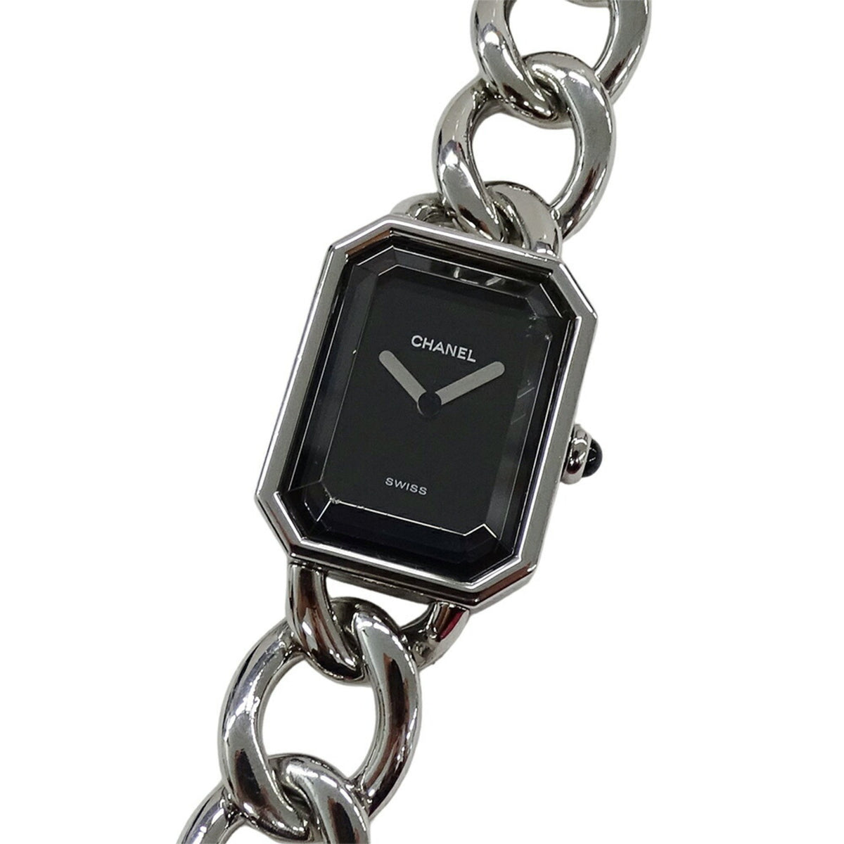 Pre-Owned CHANEL Women's Premiere Watch, Large, Quartz, Stainless Steel, H0452, Silver/Black, Square Chain, Polished
