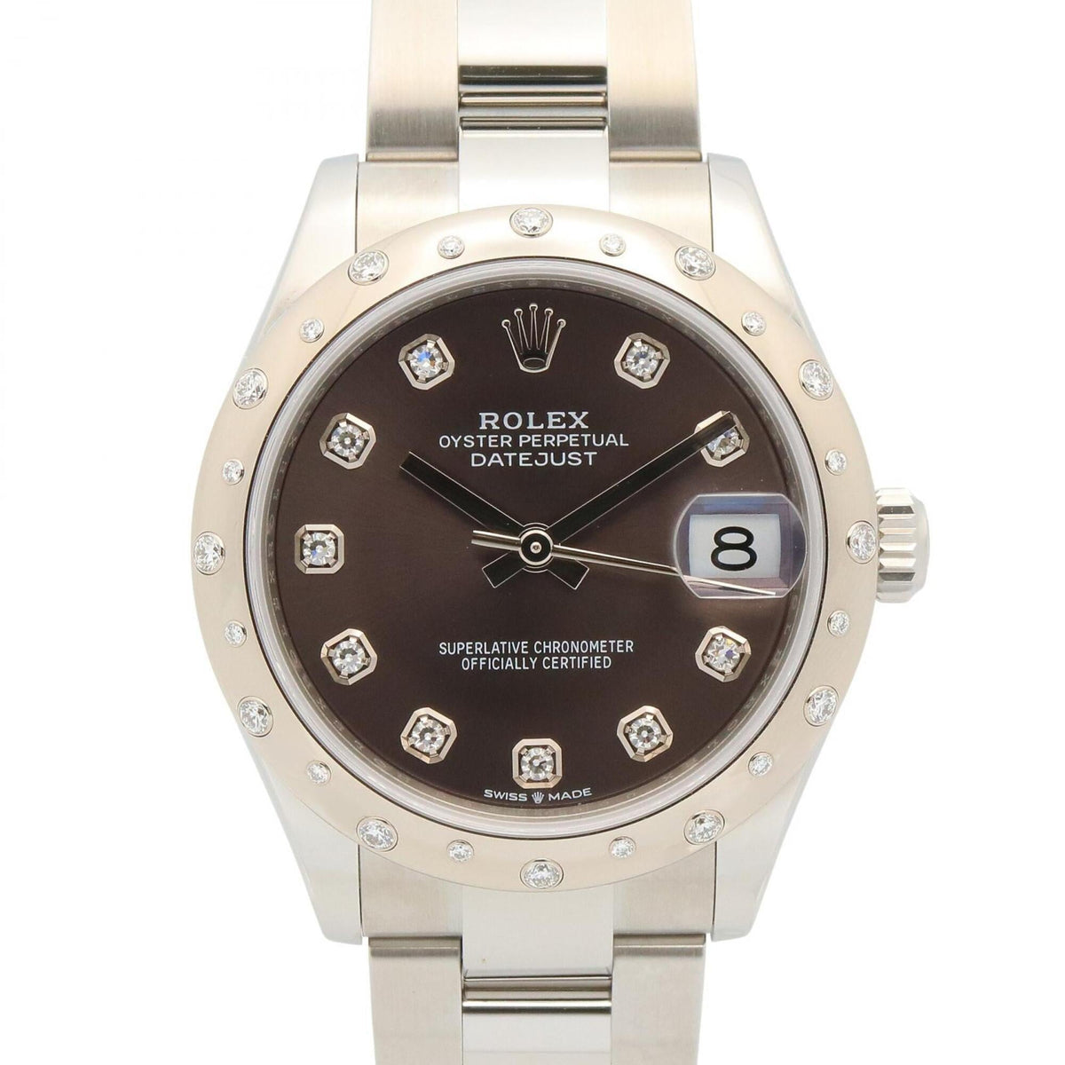 Pre-Owned Rolex Datejust 20P Diamond Bezel 10P NP Watch 18KWG (White Gold) Stainless Steel Men's Women's Gray Silver Tone 278344RBR
