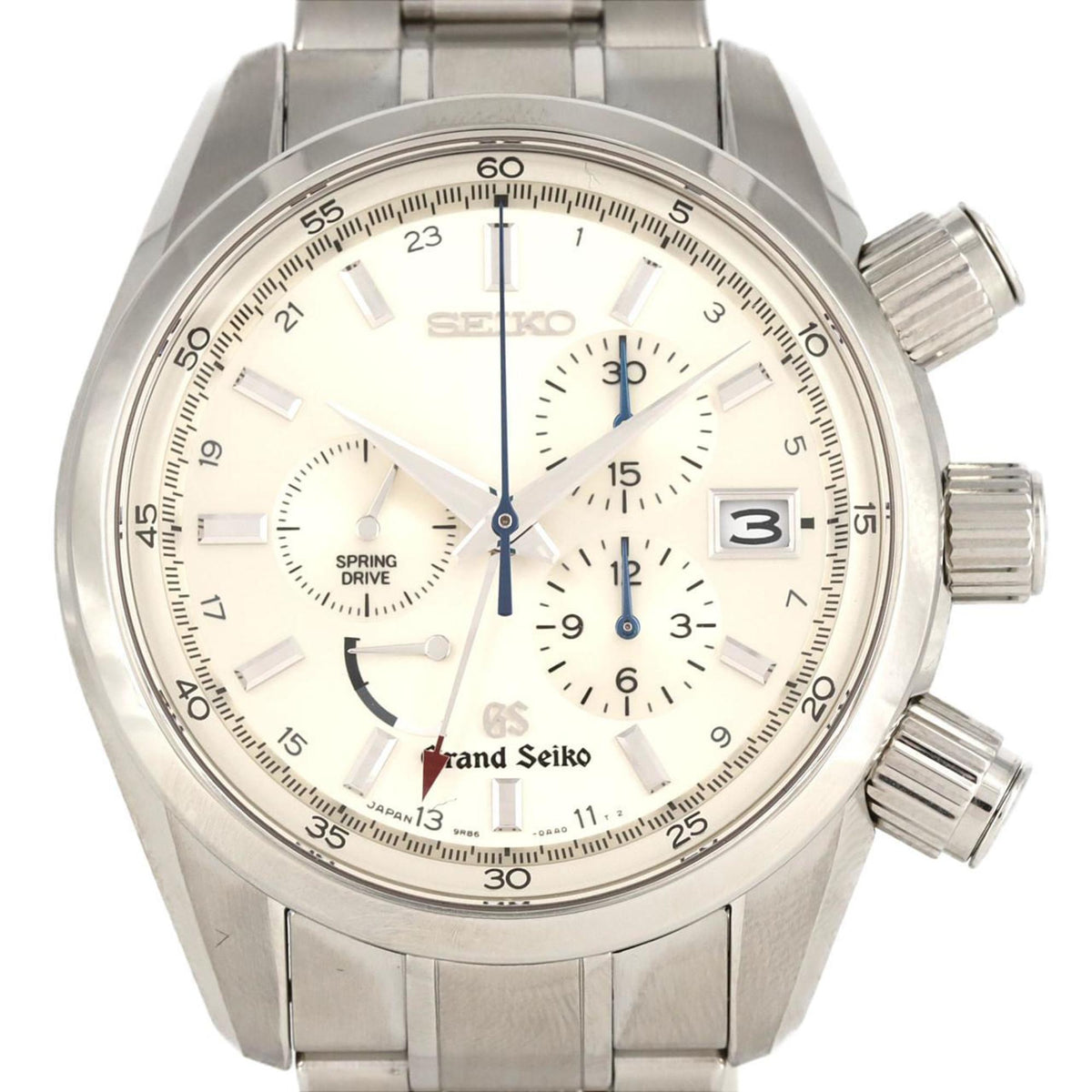 Pre-Owned Seiko Grand Spring Drive Chronograph 9R86-0AA0 SBGC001 SS Wristwatch Automatic