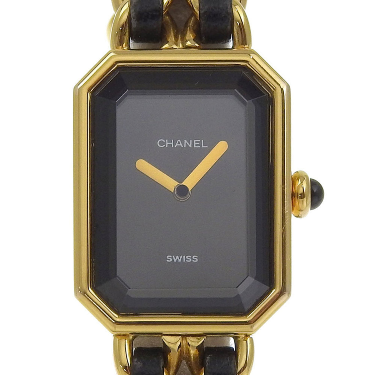Gebrauchte CHANEL Premiere L Uhr H0001 Vergoldet x geprägtes Leder Quarz Analoganzeige Schwarzes Zifferblatt Damen I213024034 