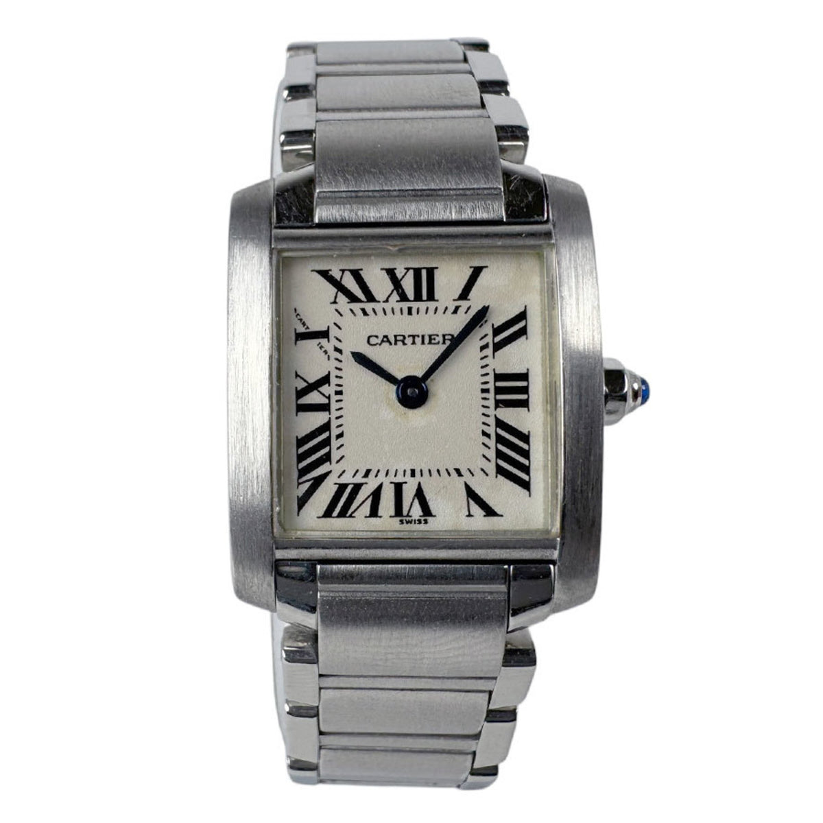 Montre CARTIER Tank Francaise SM d'occasion en acier inoxydable argenté et blanc pour femme, à quartz 