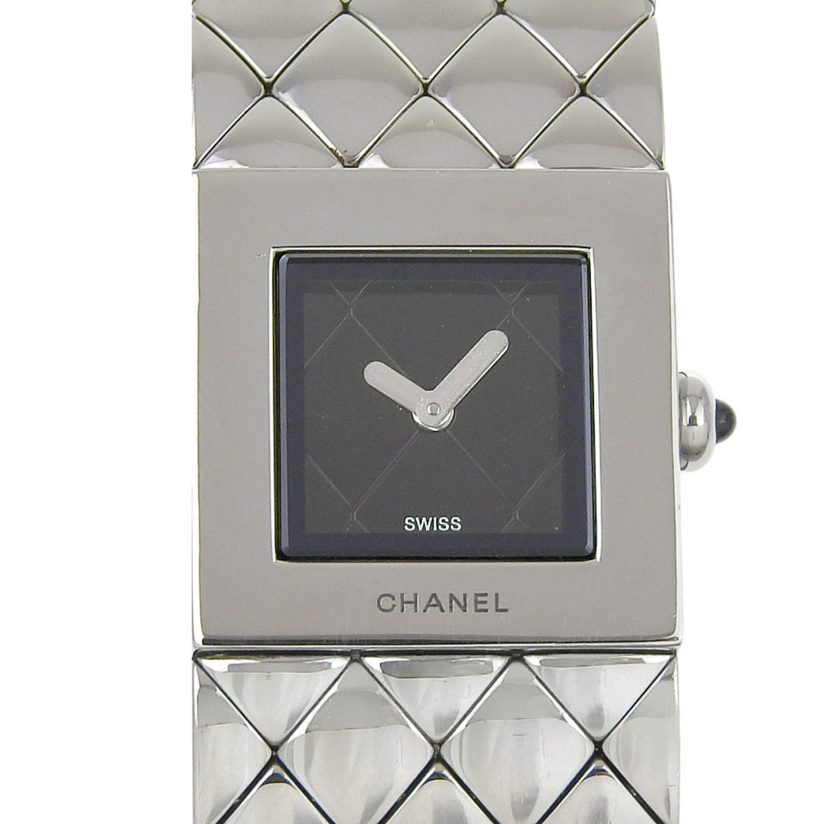 Pre-Owned CHANEL Matelasse Watch H0009, Stainless Steel, Quartz Movement, Analog Display, Black Dial, Women's