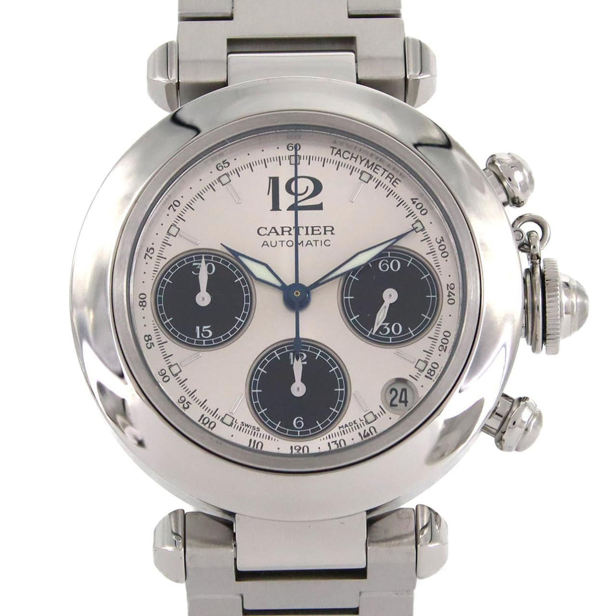 Pre-Owned Cartier Pasha C Chronograph W31048M7 Stainless Steel Automatic Watch