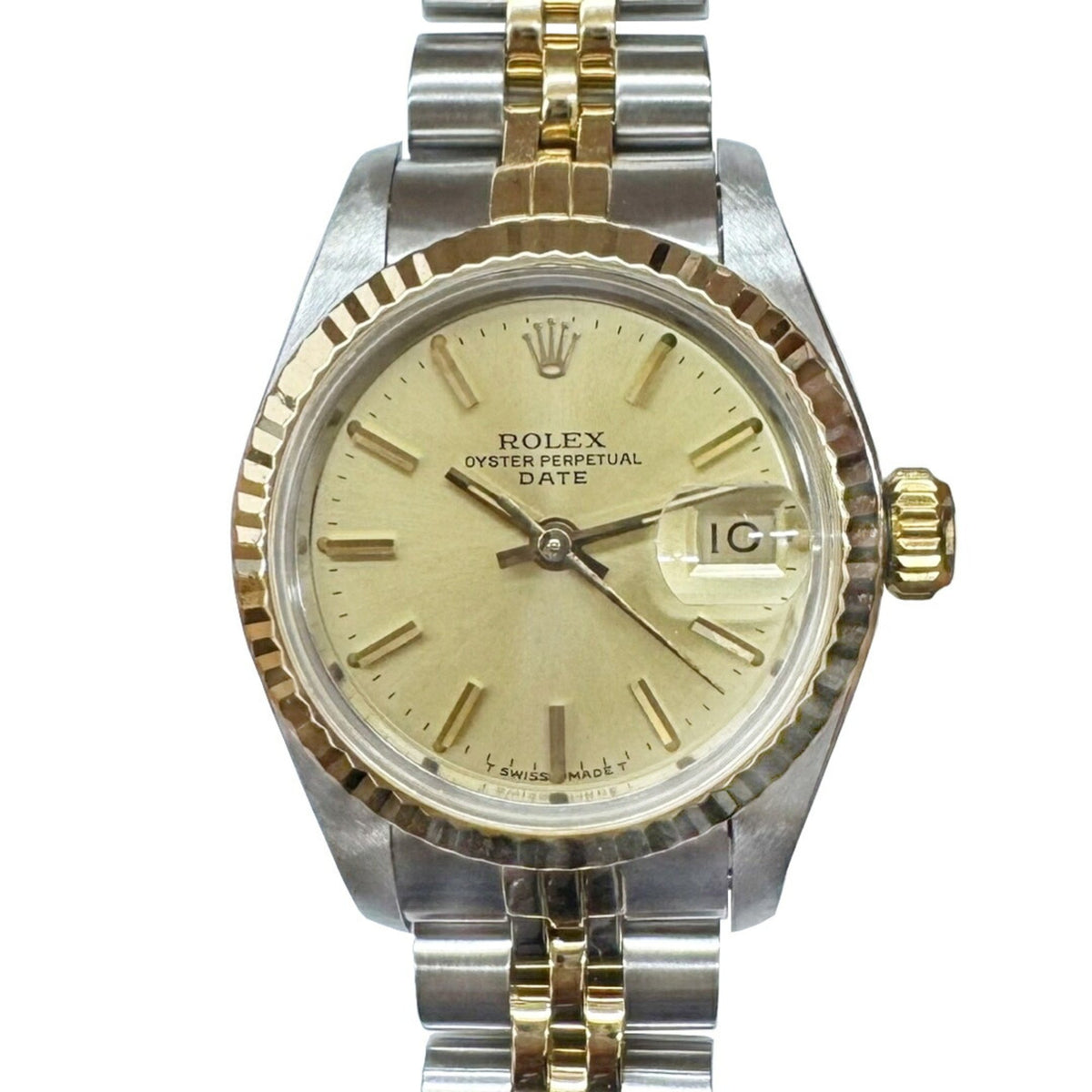 Montre-bracelet automatique Rolex Datejust 69173 d'occasion en acier inoxydable doré K18 pour femme 