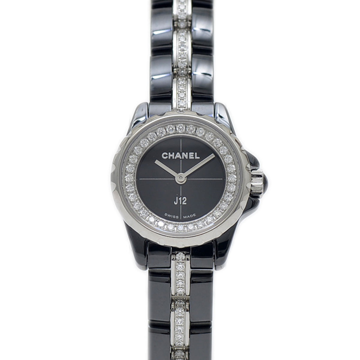 Pre-Owned Chanel J12 XS 19mm Watch with Center Diamond and Black Ceramic Bracelet, H5236