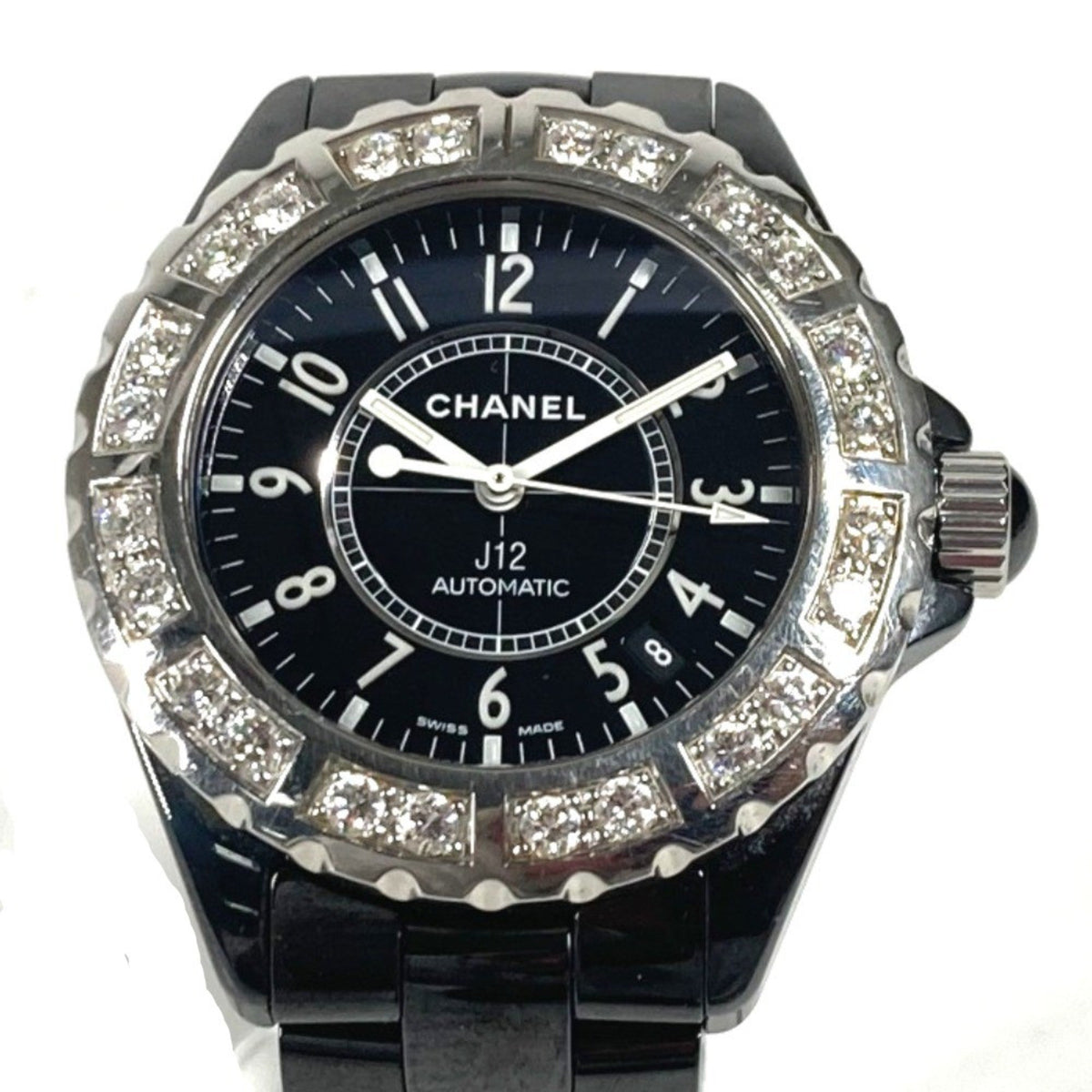 Pre-Owned CHANEL H1174 J12 Diamond Bezel Watch Men's Ceramic SS Black