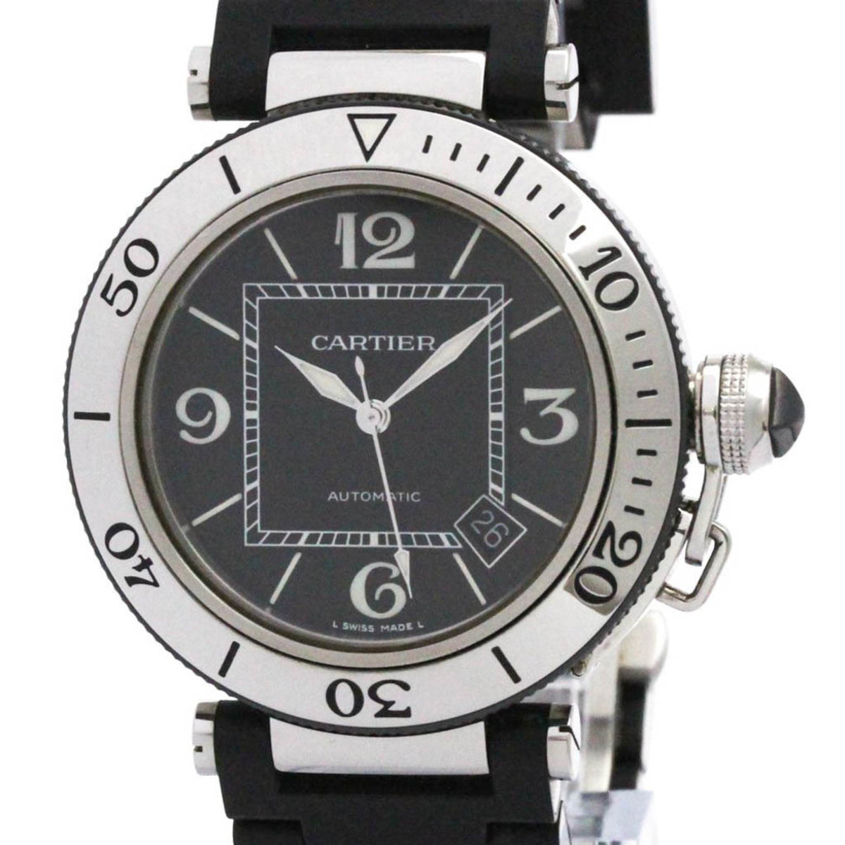 Pre-Owned CARTIER Pasha Seatimer Steel Automatic Mens Watch W31077U2 Polished