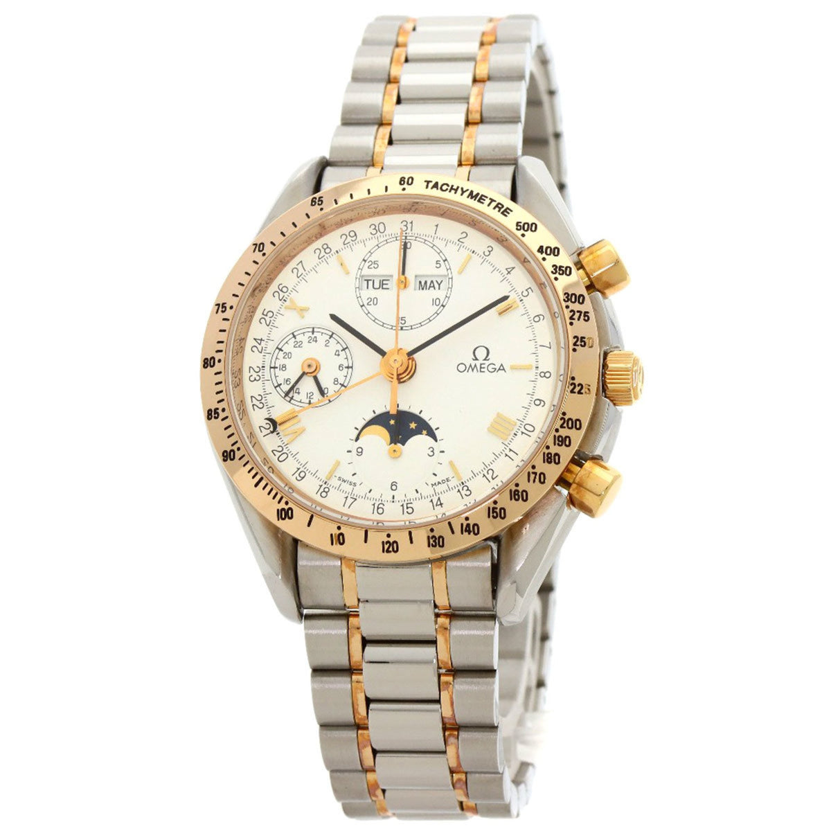 Pre-Owned Omega 3336.20 Speedmaster Triple Calendar Moon Phase Watch Stainless Steel SSxK18PG K18PG Men's