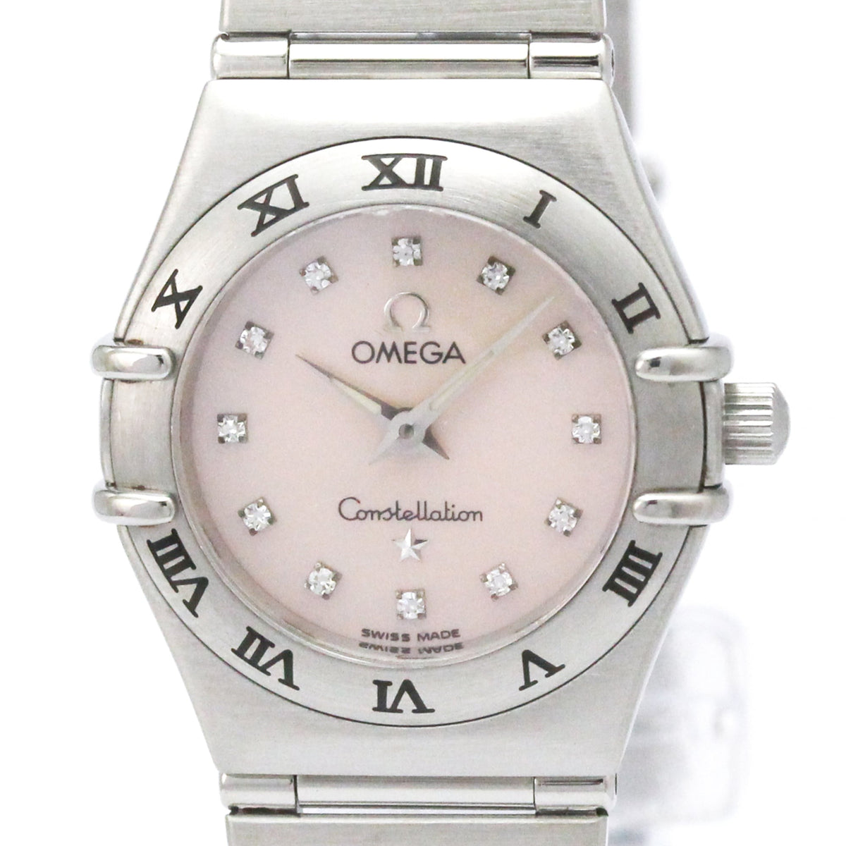 Pre-Owned OMEGA Constellation Diamond Pink MOP Dial Quartz Watch 1562.65 Polished
