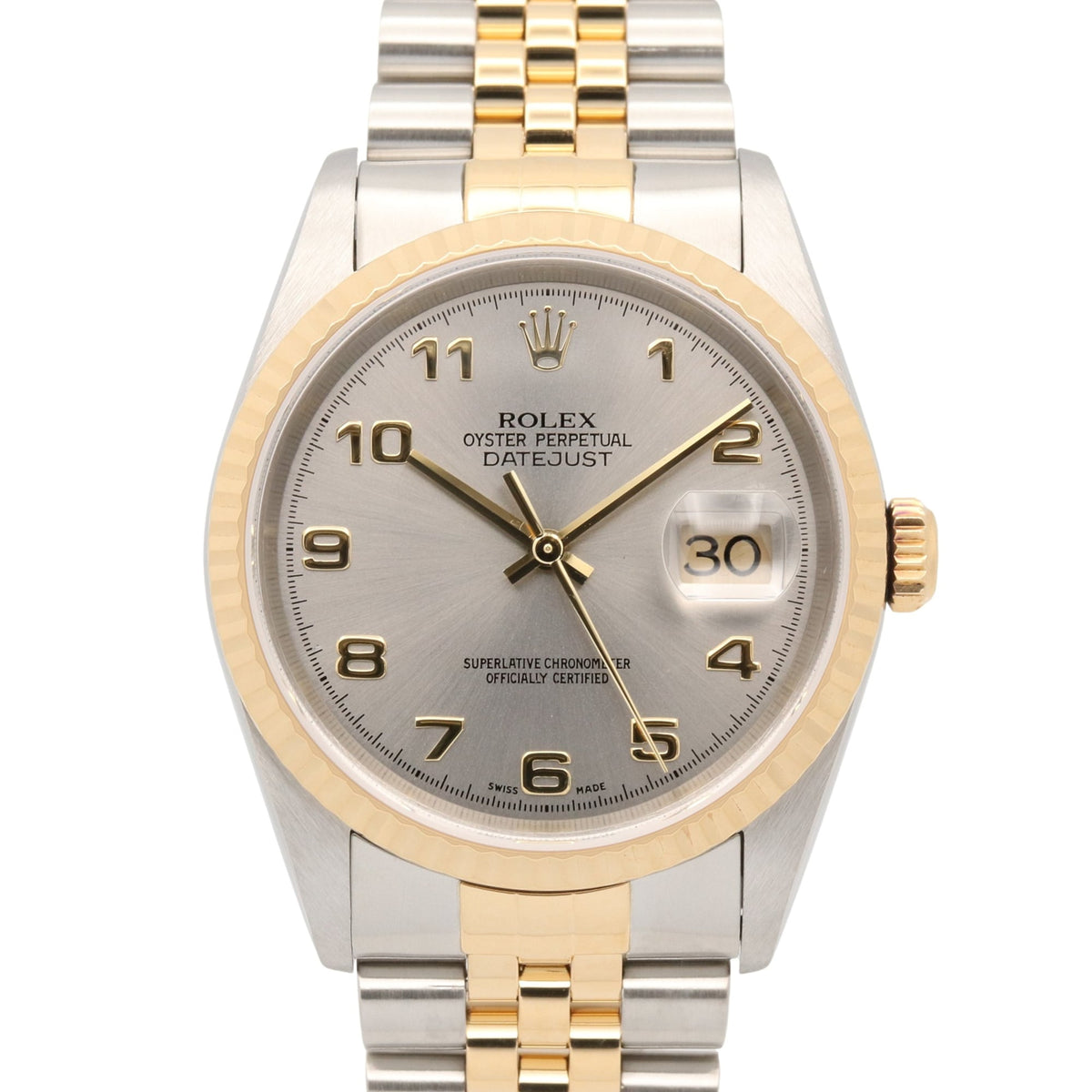 Pre-Owned Rolex Datejust K-series watch, 18K (yellow gold) stainless steel, men's, gray dial, Arabic numerals, 16233