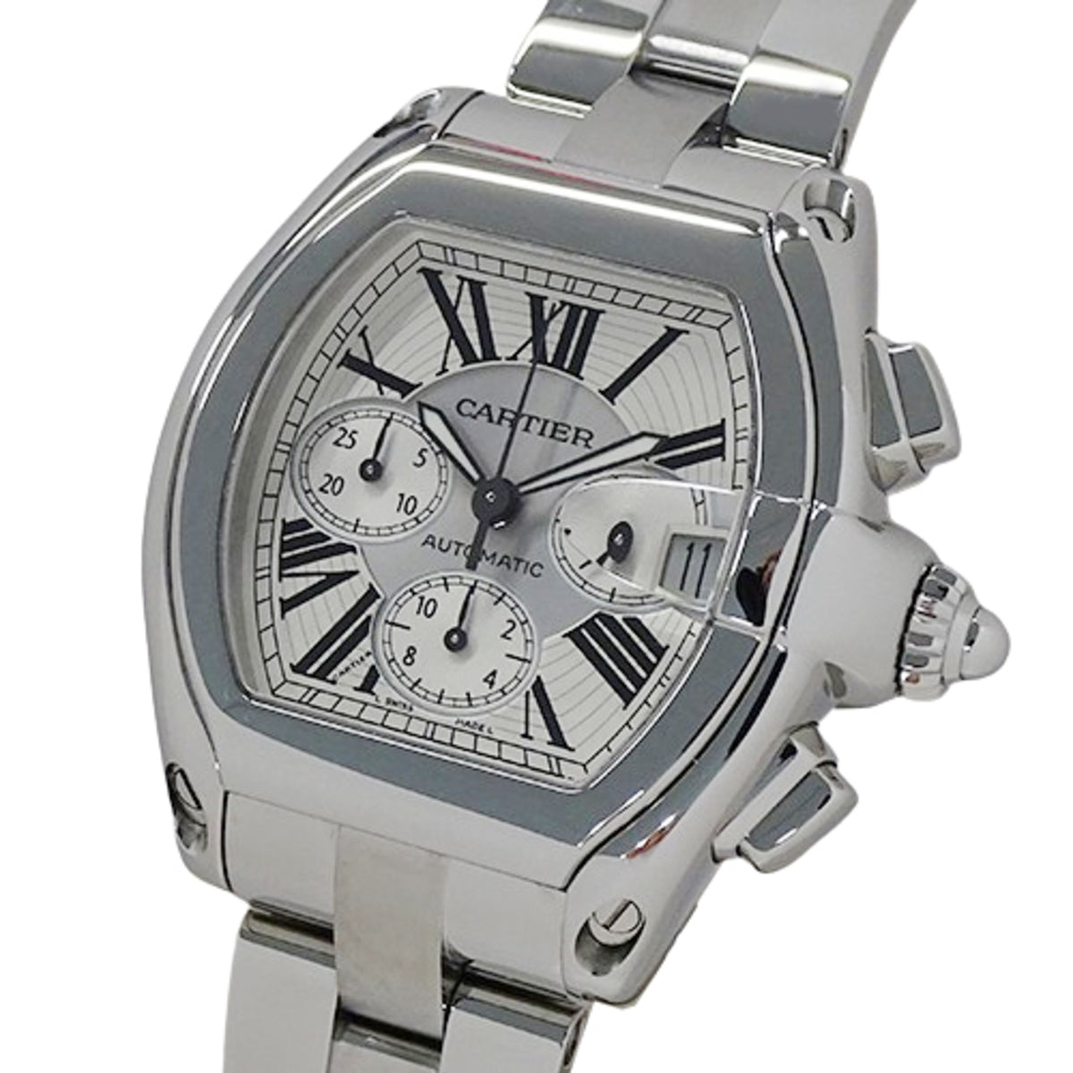 Pre-Owned Cartier Men's Roadster Chronograph Watch with Date Display, Automatic Movement, Stainless Steel, W62019X6, Polished Silver