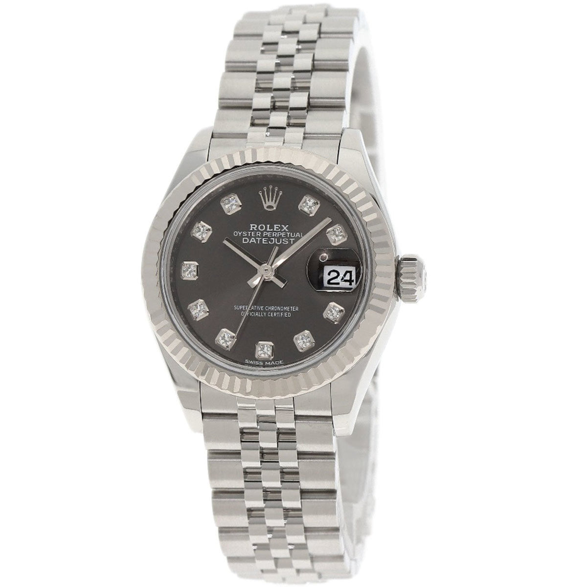 Pre-Owned Rolex 279174G Datejust with 10 Diamonds, Dark Gray, Stainless Steel/SS/18K White Gold, Women's Watch