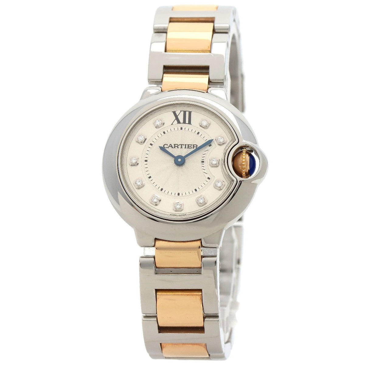 Pre-Owned Cartier WE902030 Ballon Bleu 28mm 11-Piece Diamond Watch in Stainless Steel (SSxK18PG) for Women