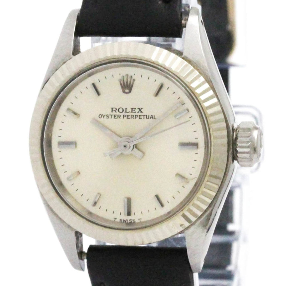 Pre-Owned ROLEX Oyster Perpetual 6619 White Gold Steel Automatic Ladies Watch
