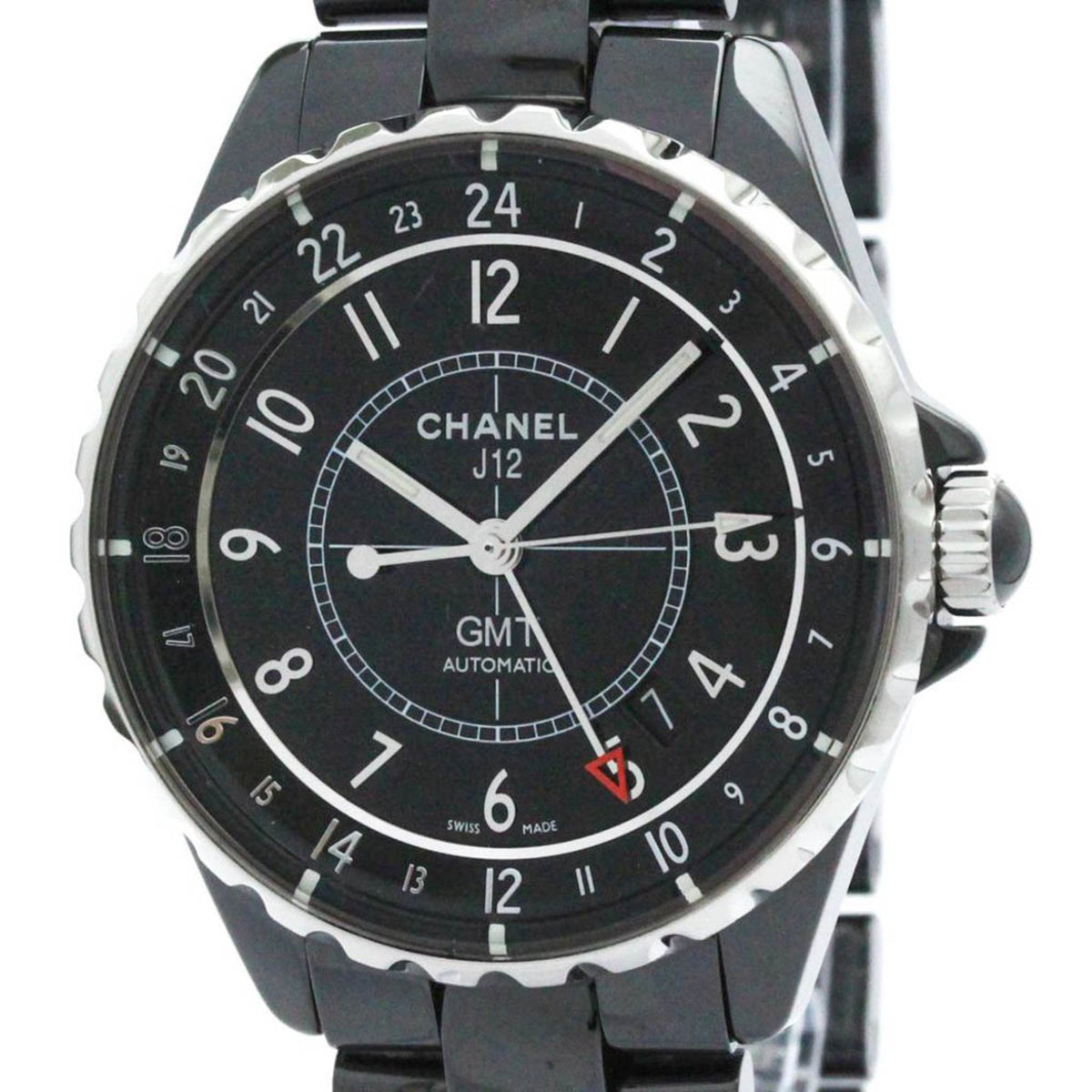 Pre-Owned Polished CHANEL J12 GMT Ceramic Automatic Mens Watch H3102 BF580451