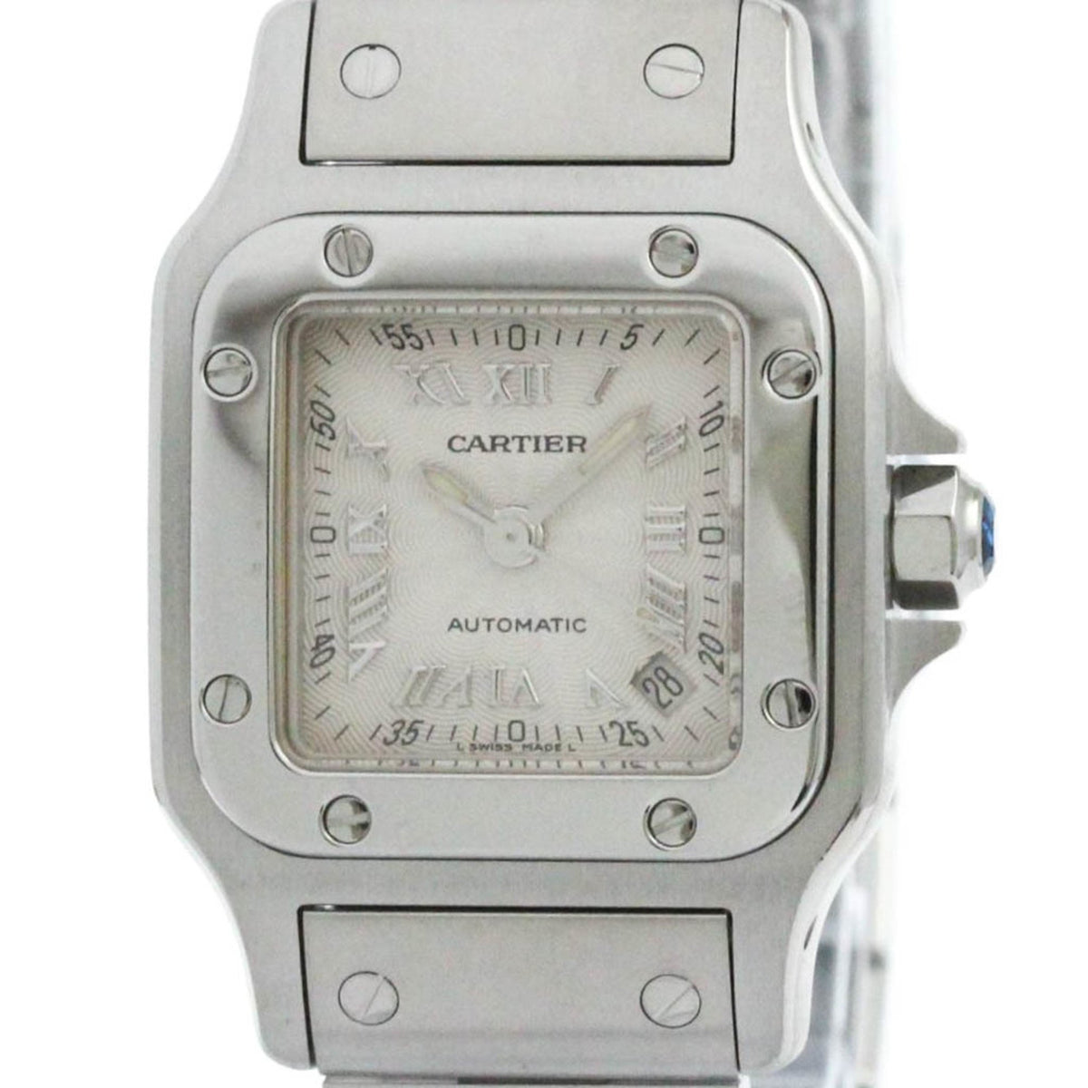 Gebrauchte, polierte Cartier Santos Galbee Stahl-Automatik-Damenuhr W20044D6 BF574859 