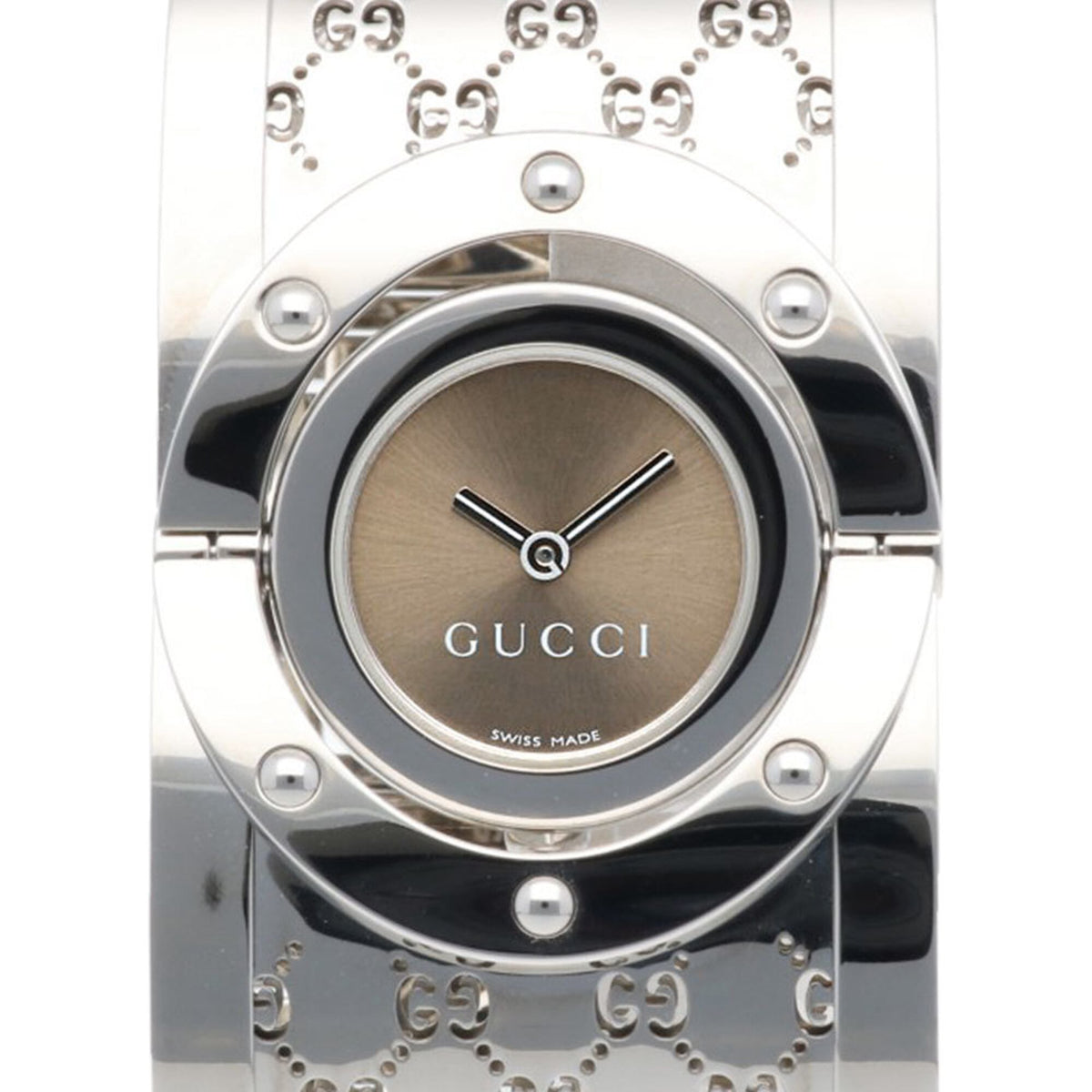 Pre-Owned Gucci Toile Collection Wristwatch, Stainless Steel 112 Quartz, Polished, Ladies' Wide Bangle
