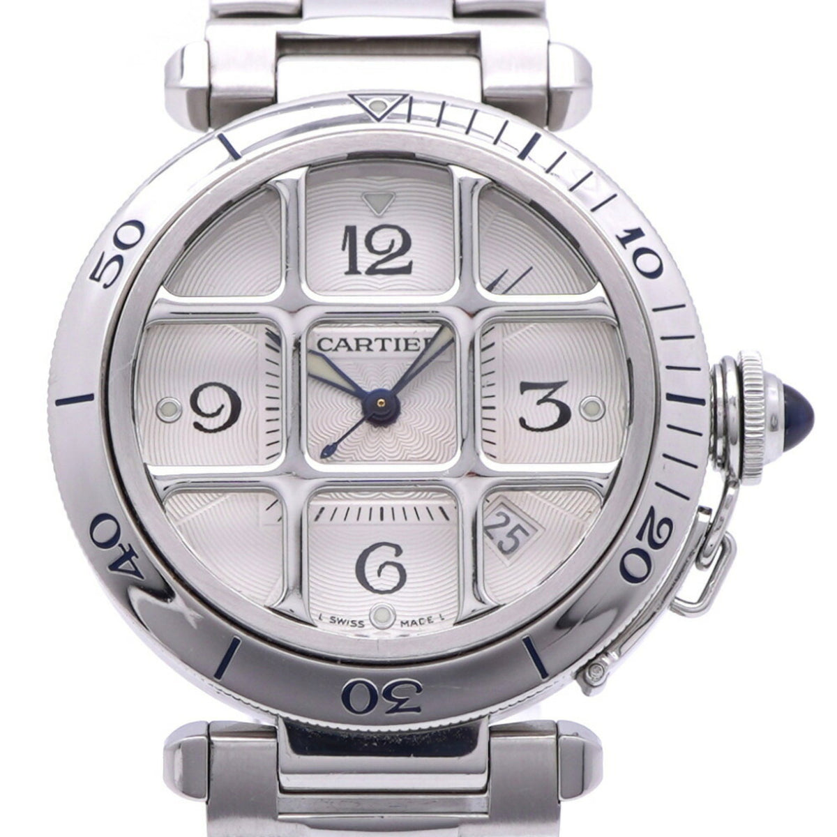 Pre-Owned Cartier Pasha Convex Grid W31059H3 Automatic Watch, Stainless Steel, Silver, 1914, Men's
