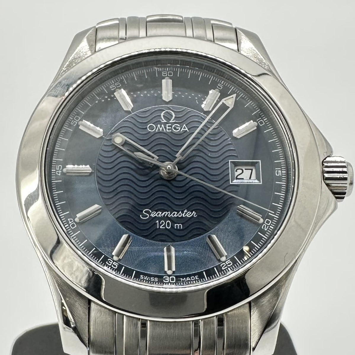 Pre-Owned OMEGA Seamaster 120m 2511.81 Men's Stainless Steel Quartz Watch with Date Display, Silver and Blue