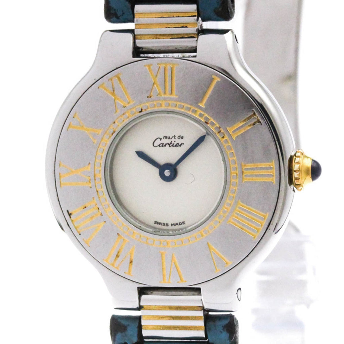 Pre-Owned CARTIER Must 21 Gold Plated Steel Leather Quartz Ladies Watch Polished