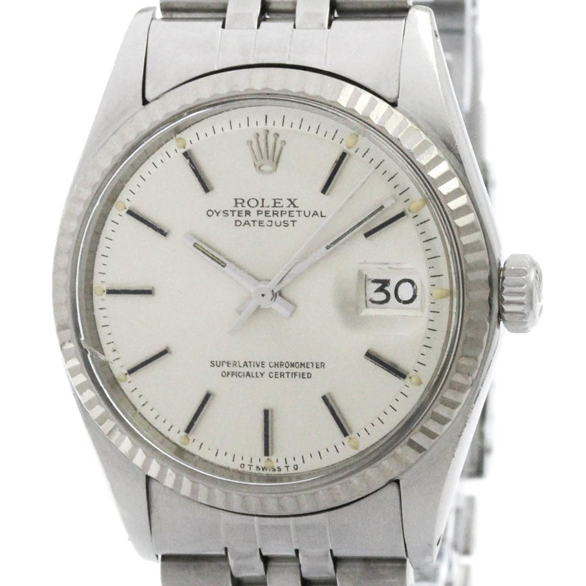 Pre-Owned ROLEX Datejust 1601 White Gold Steel Automatic Mens Watch
