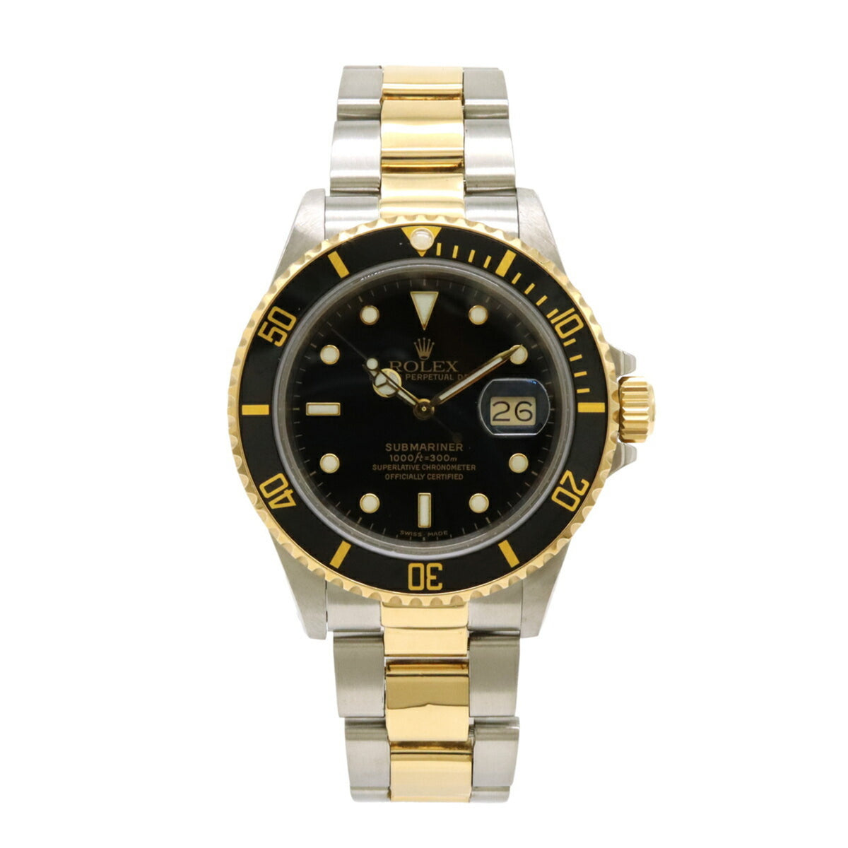 Montre automatique Rolex Submariner Date d'occasion pour homme, cadran noir, YG SS n° 96, référence 16803 