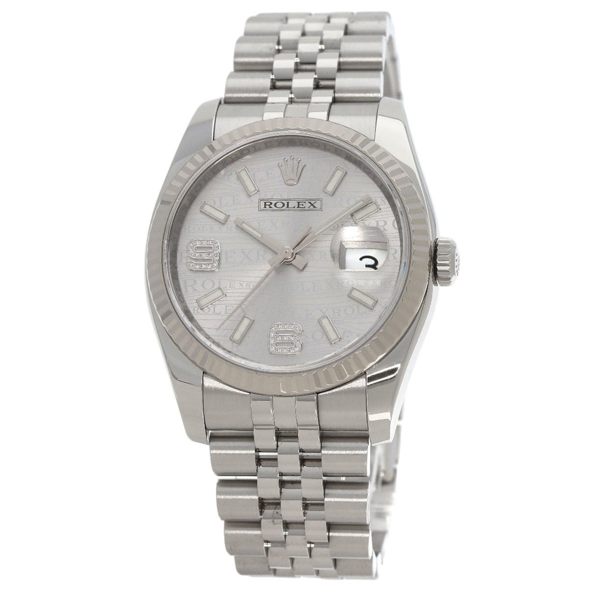Pre-Owned Rolex 116234 Datejust 36 Wave Diamond Watch Stainless Steel SS SSxK18WG Men's ROLEX