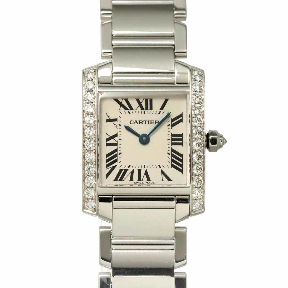 Pre-Owned Cartier Tank Francaise SM WE1002S3 Ladies' Watch, Diamond Bezel, Ivory, 18K White Gold, Quartz.