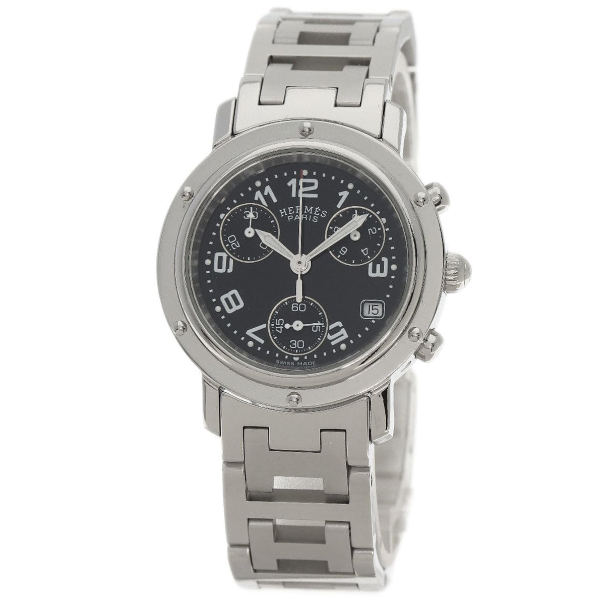 Pre-Owned Hermes CL1.310 Clipper Chrono Watch Stainless Steel SS Ladies HERMES