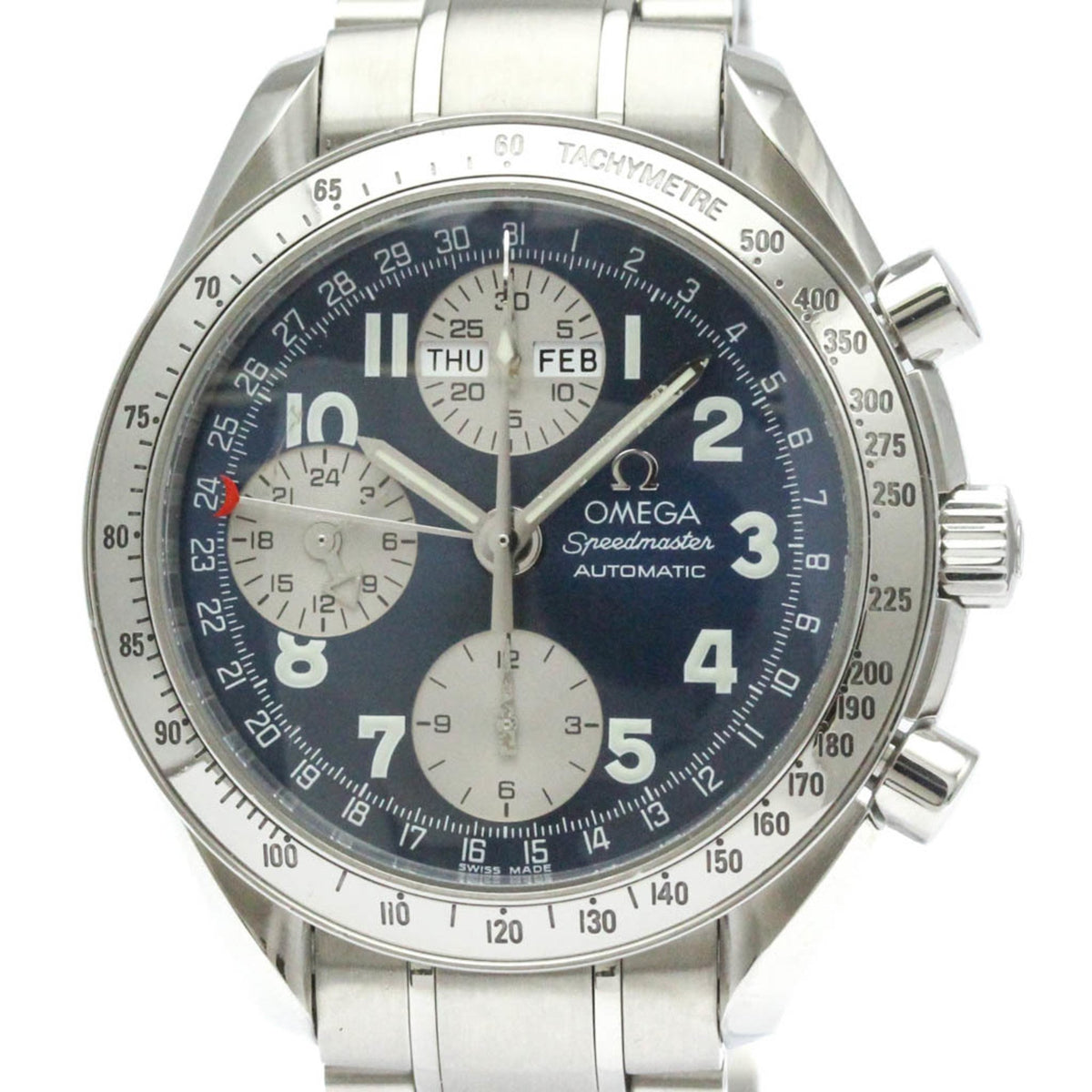 Pre-Owned Polished OMEGA Speedmaster Triple Date Steel Automatic Watch 3523.81 BF567401