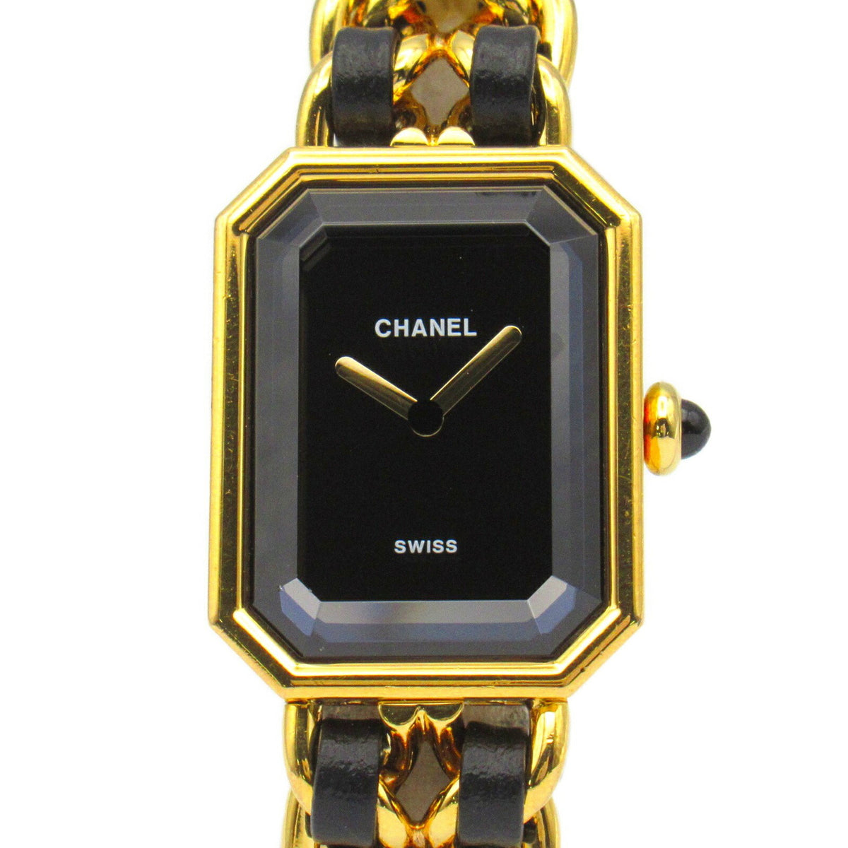 Pre-Owned CHANEL Premiere S Watch GP (Gold Plated) Leather Ladies Black H0001
