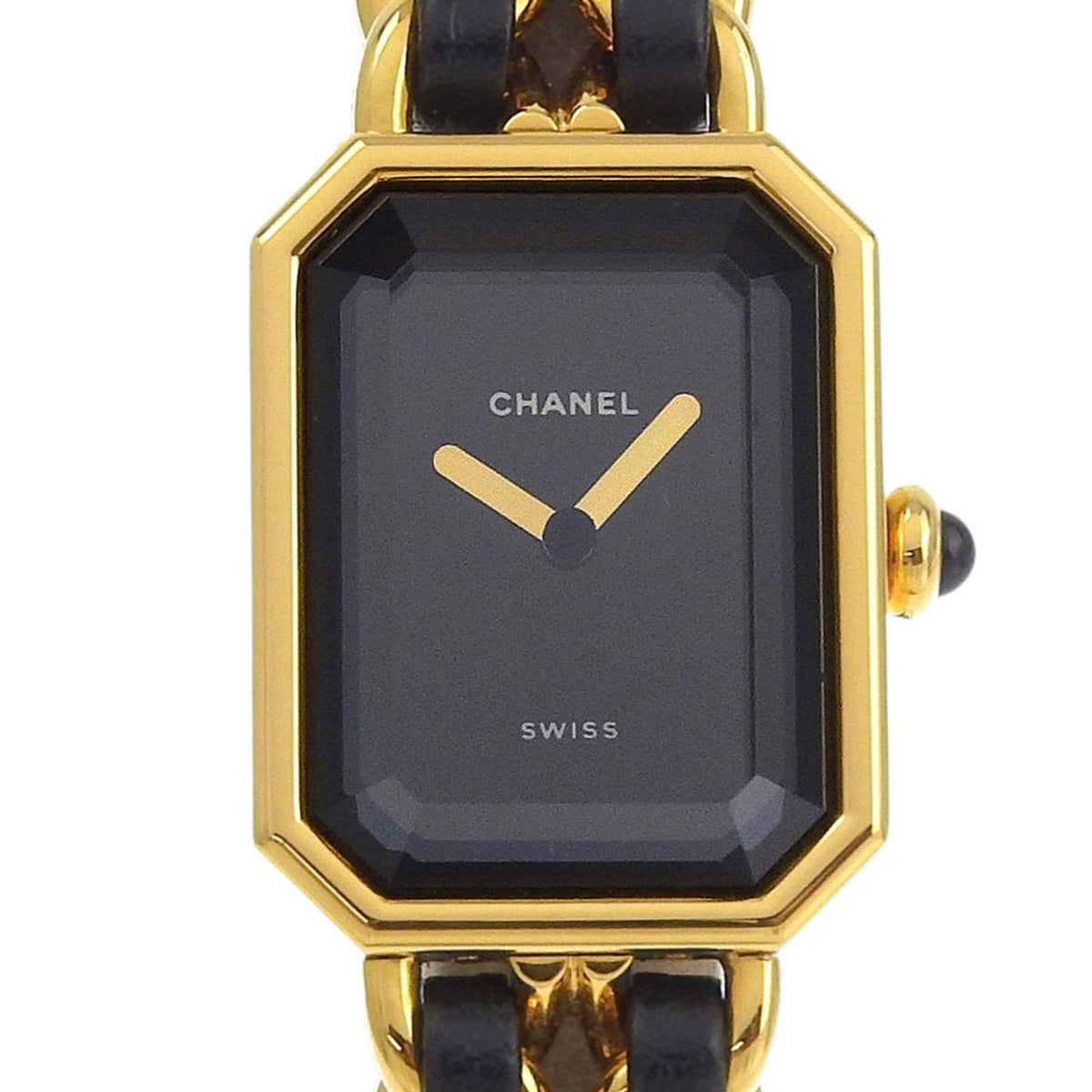 Pre-Owned CHANEL Premiere M Women's Watch H0001, Gold-Plated Leather Strap, Quartz Movement, Analog Display, Black Dial