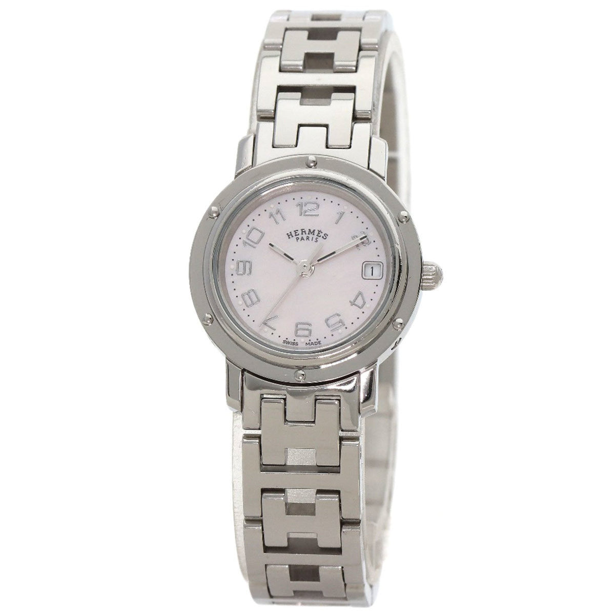 Pre-Owned Hermes Clipper Nacr? New Buckle Watch Stainless Steel SS Ladies HERMES