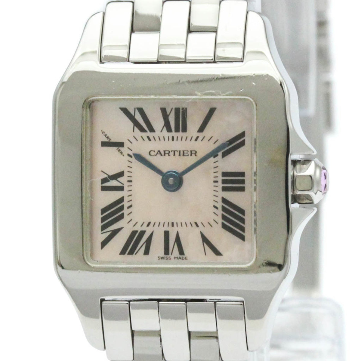 Montre femme CARTIER Santos Demoiselle d'occasion polie avec cadran nacre rose W25075Z5 BF579736 