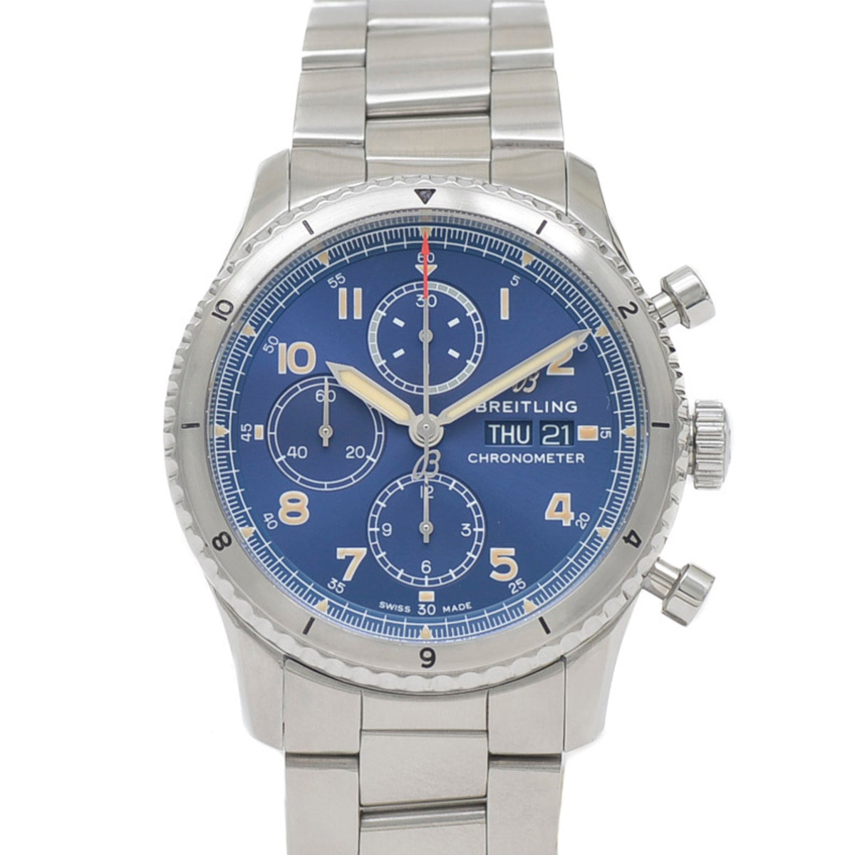 Montre chronographe Breitling Aviator 8 d'occasion pour homme, cadran bleu, acier inoxydable, automatique, A13316 