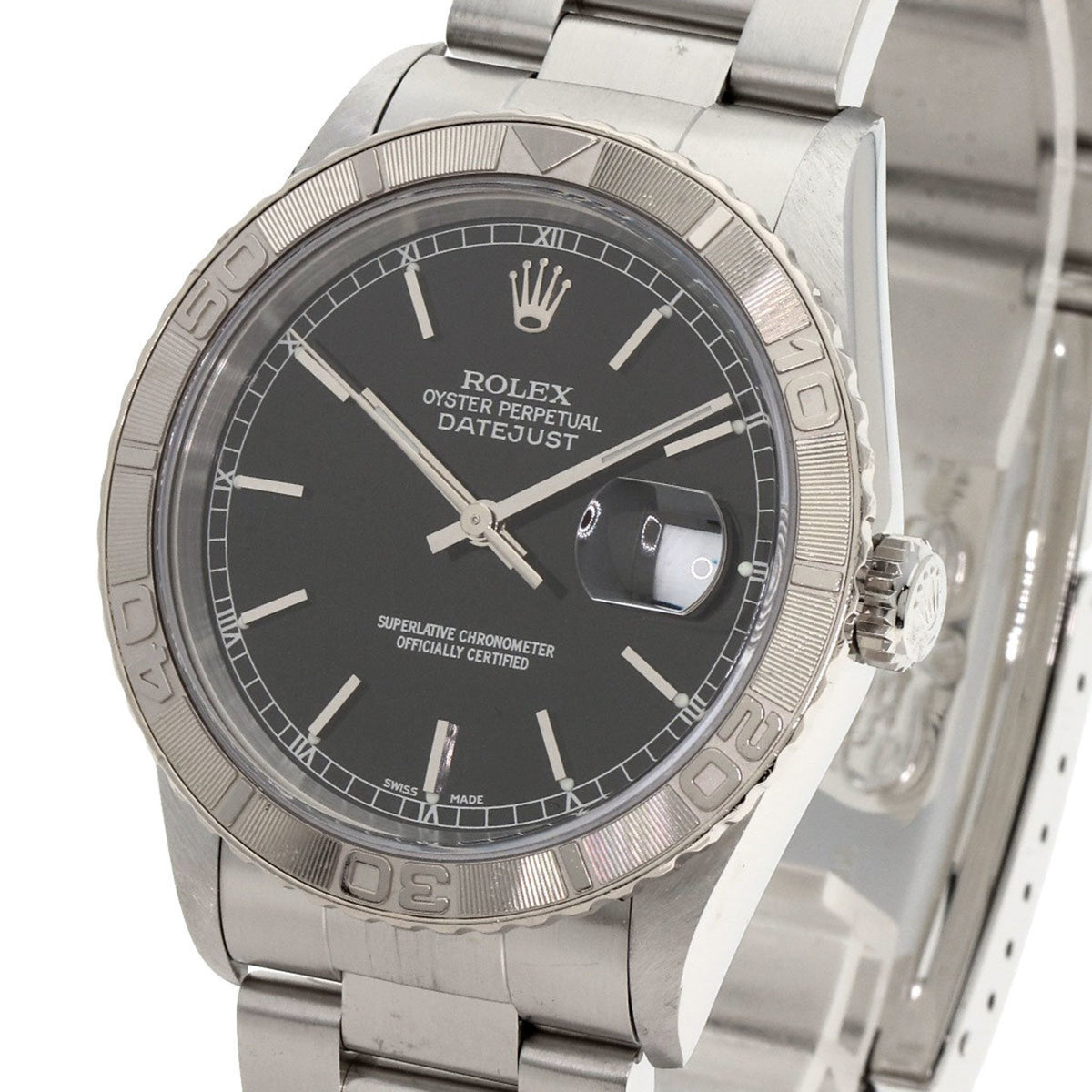 Pre-Owned Rolex 16264 Datejust Thunderbird Black Watch Stainless Steel SS K18WG Men's ROLEX