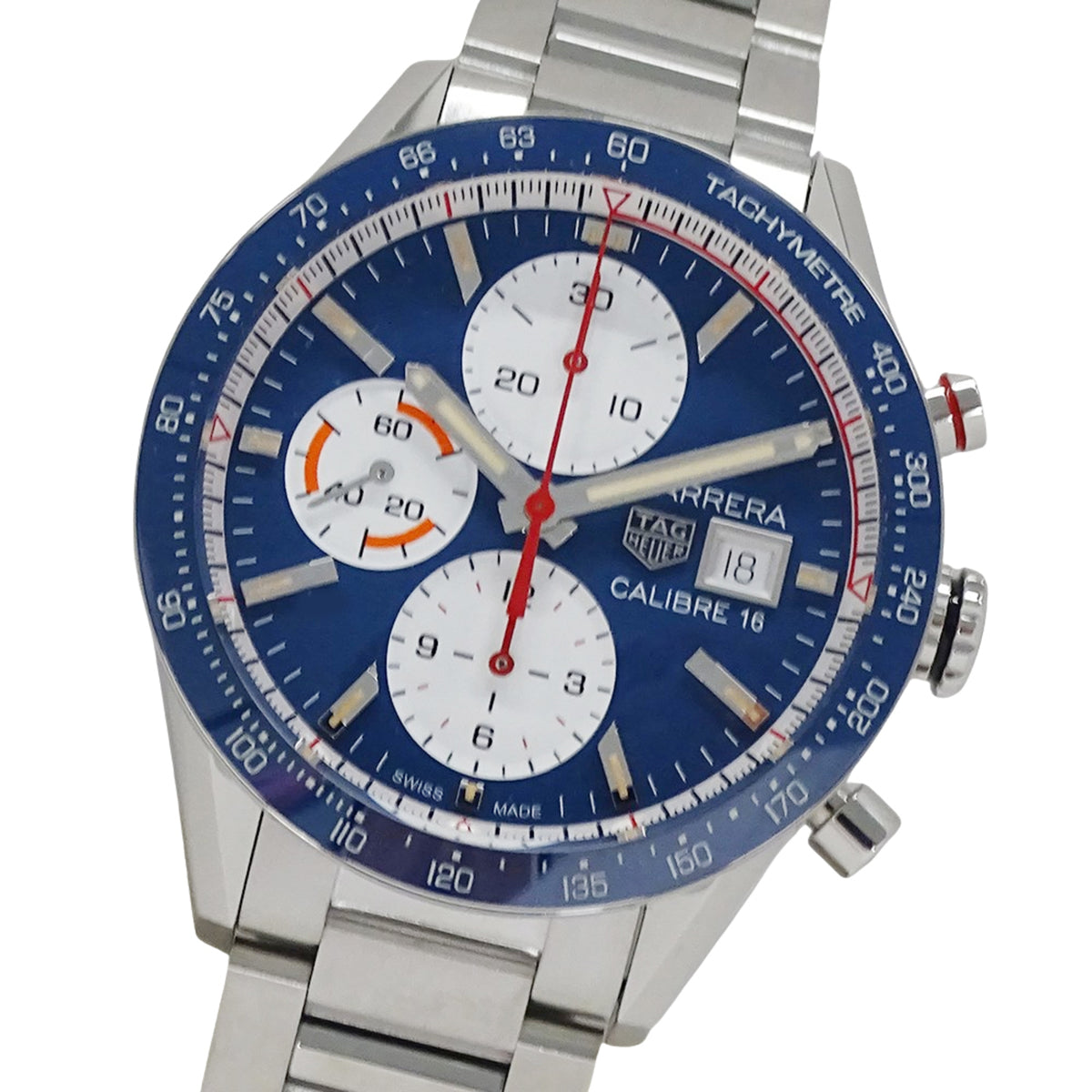 Pre-Owned TAG Heuer Carrera CV201AR-1 BA0715 Men's Watch, Caliber 16 Chronograph Automatic, Stainless Steel, Silver Blue, Polished
