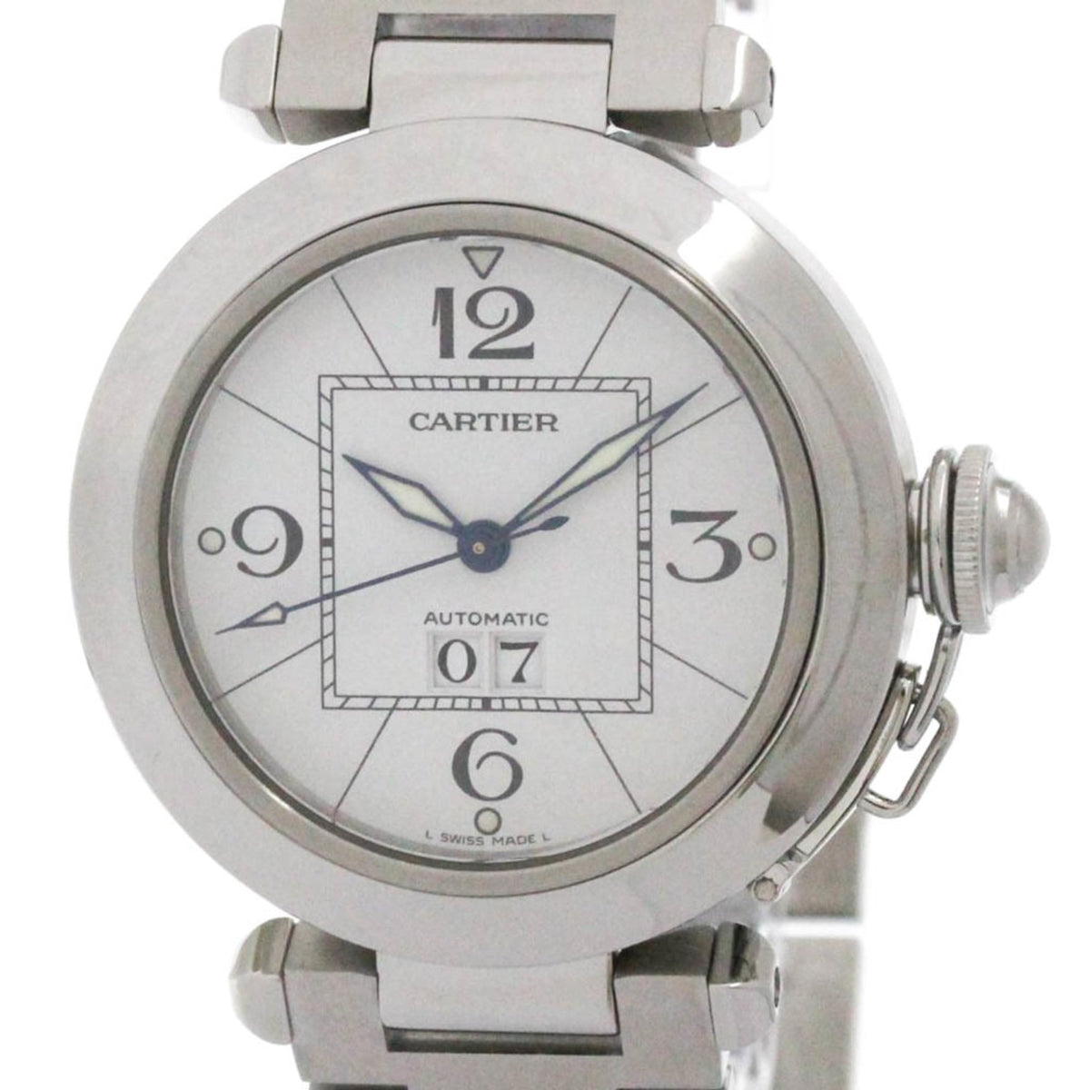 Pre-Owned CARTIER Pasha C Big Date Steel Automatic Unisex Watch W31055M7 Polished