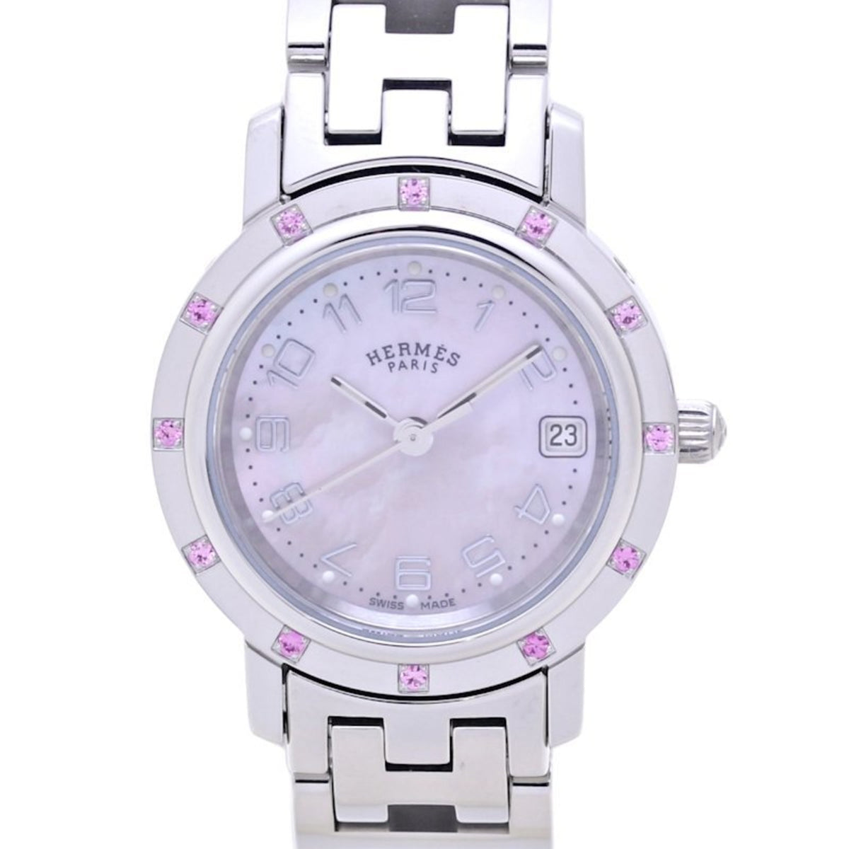 Gebrauchte HERMES Clipper Nacle 12P Pink Sapphire CL4.231.214 3821 Neue Schnalle Edelstahl Damen 130388 Uhr 