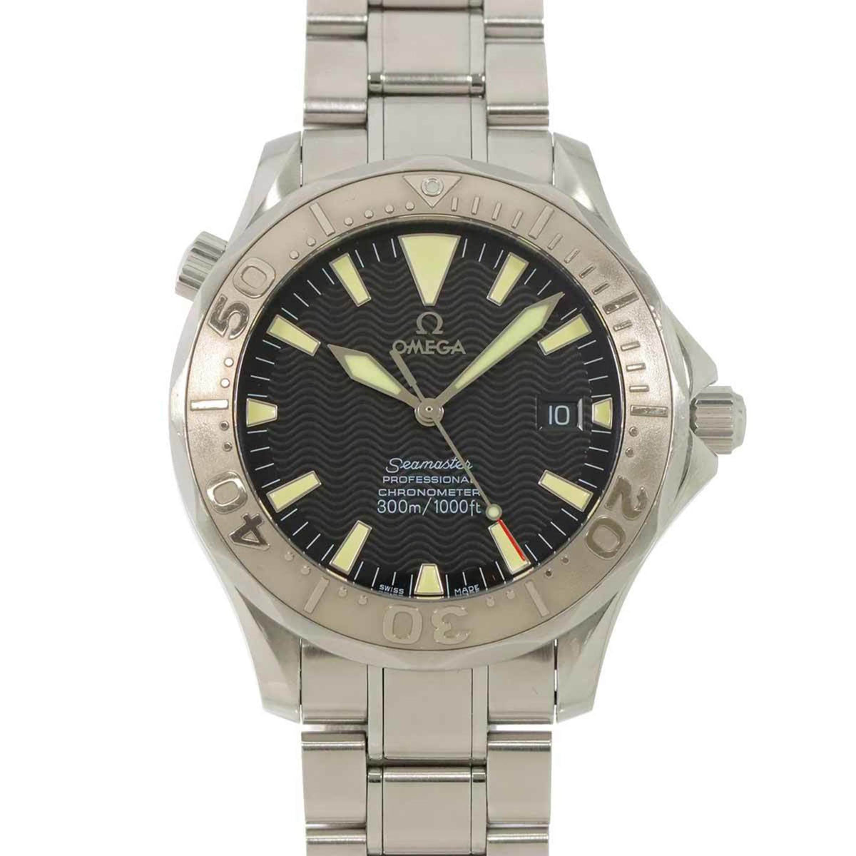 Pre-Owned OMEGA Seamaster Professional 300m Two-tone 2230 50 Men's Watch with Date Display, Black 18K White Gold, Automatic