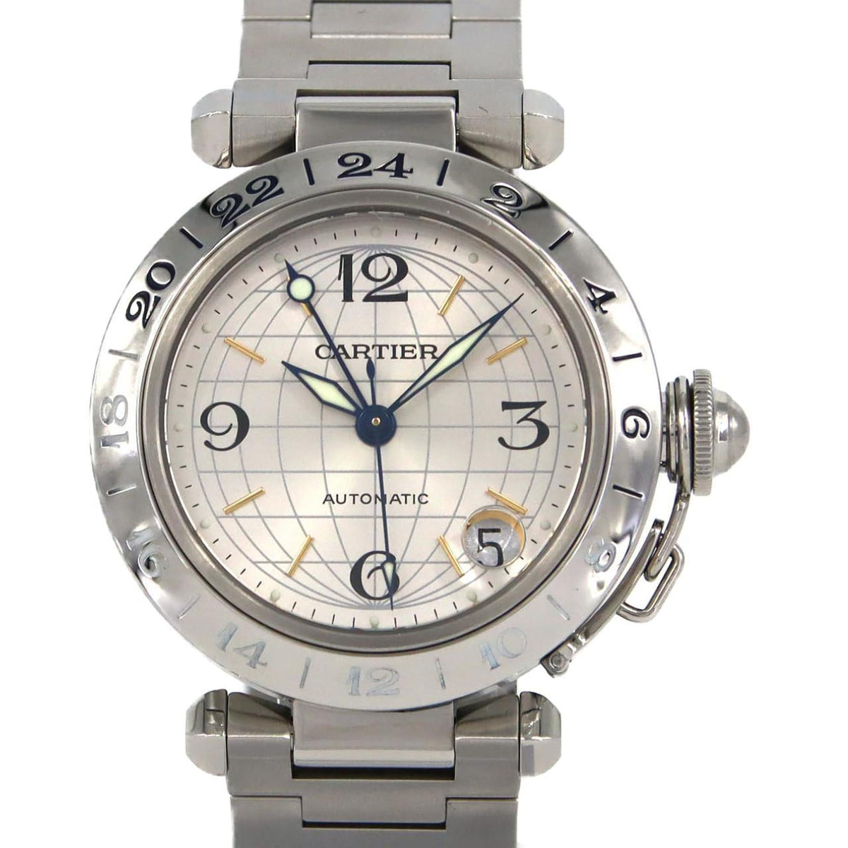 Pre-Owned Cartier Pasha C GMT W31029M7 Stainless Steel Automatic Watch