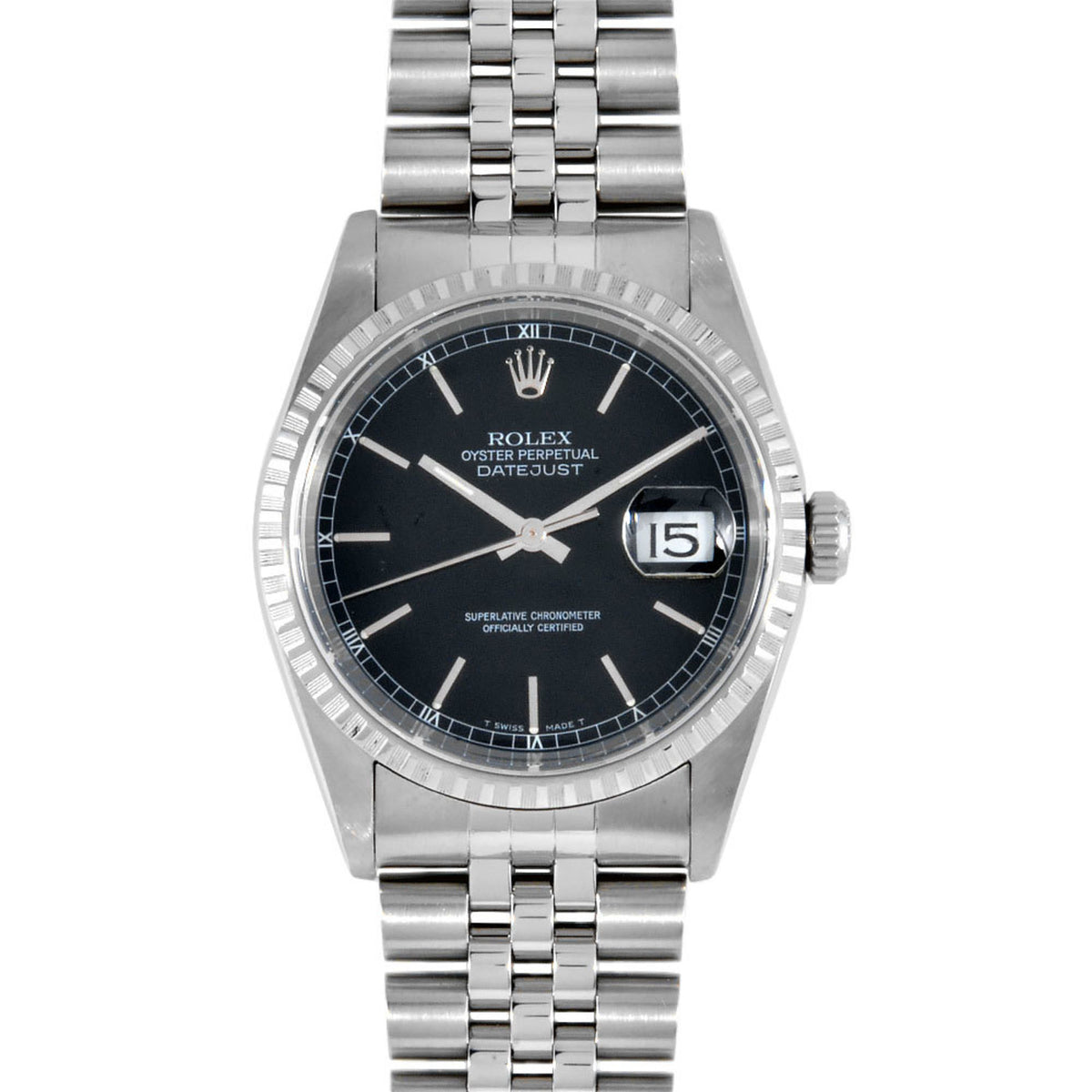 Pre-Owned Rolex ROLEX 16220 Datejust A-series watch, automatic, black dial, stainless steel, men's