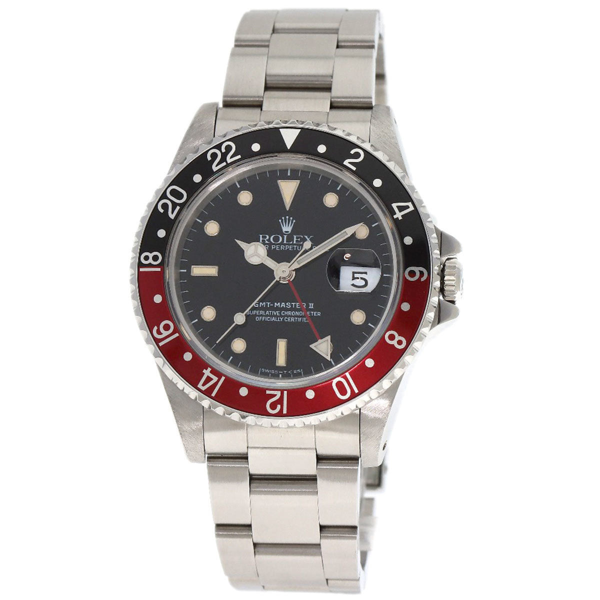 Pre-Owned Rolex 16710 GMT Master II Red and Black Bezel Tritium Watch Stainless Steel SS Men's ROLEX