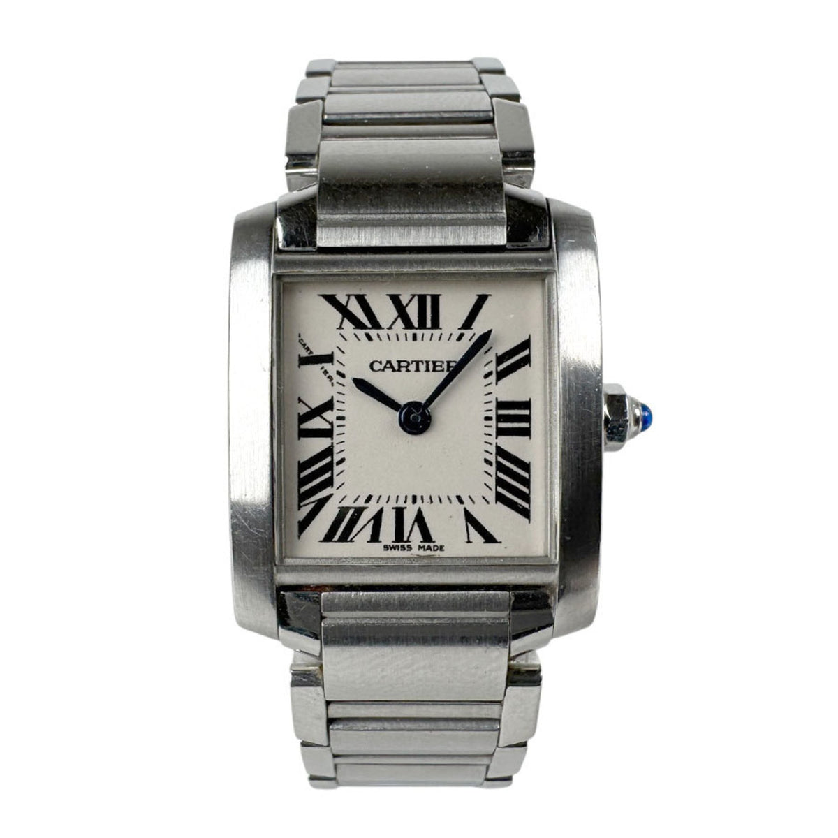 Montre CARTIER Tank Francaise SM d'occasion en acier inoxydable argenté et blanc pour femme, quartz 